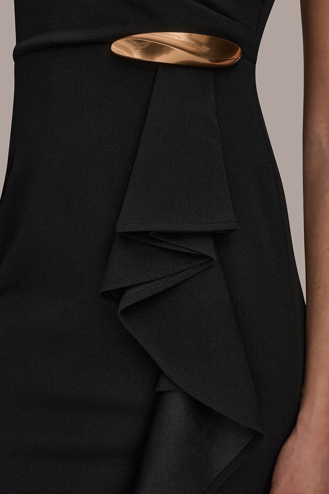 Donna Karan Women's Short Sleeve Asymmetric Ruffle Sheath Dress in Black Donna Karan Women's Short Sleeve Asymmetric Ruffle Sheath Dress in Black