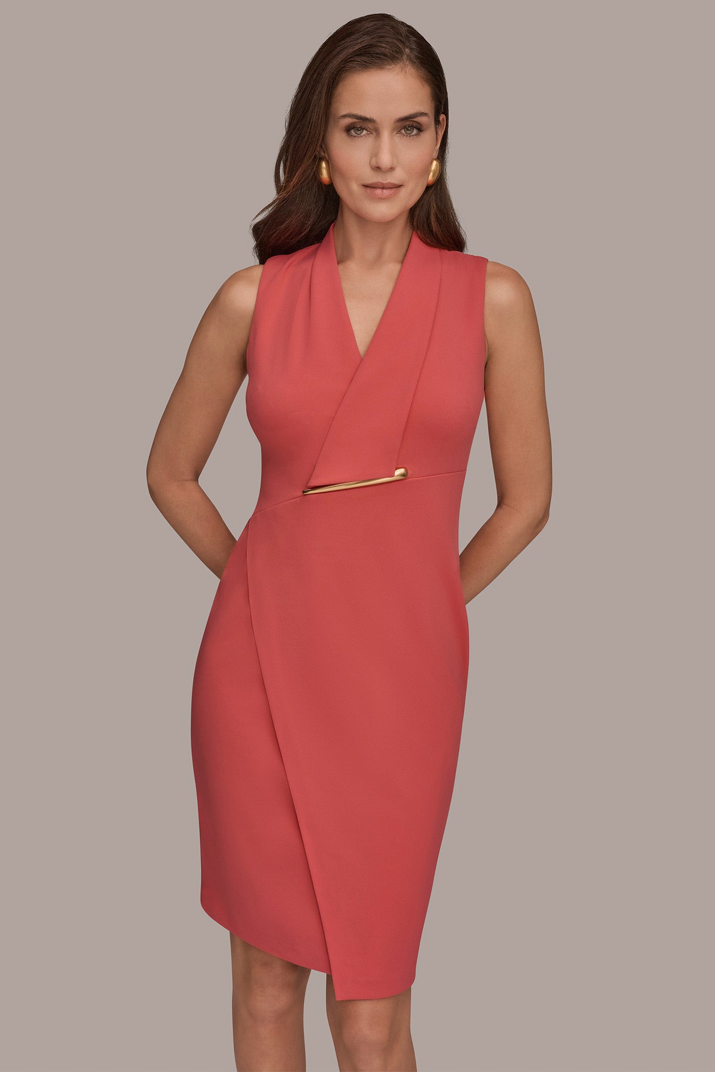 SLEEVELESS WRAP-EFFECT V-NECK SHEATH DRESS VIEW 6 | New Dresses