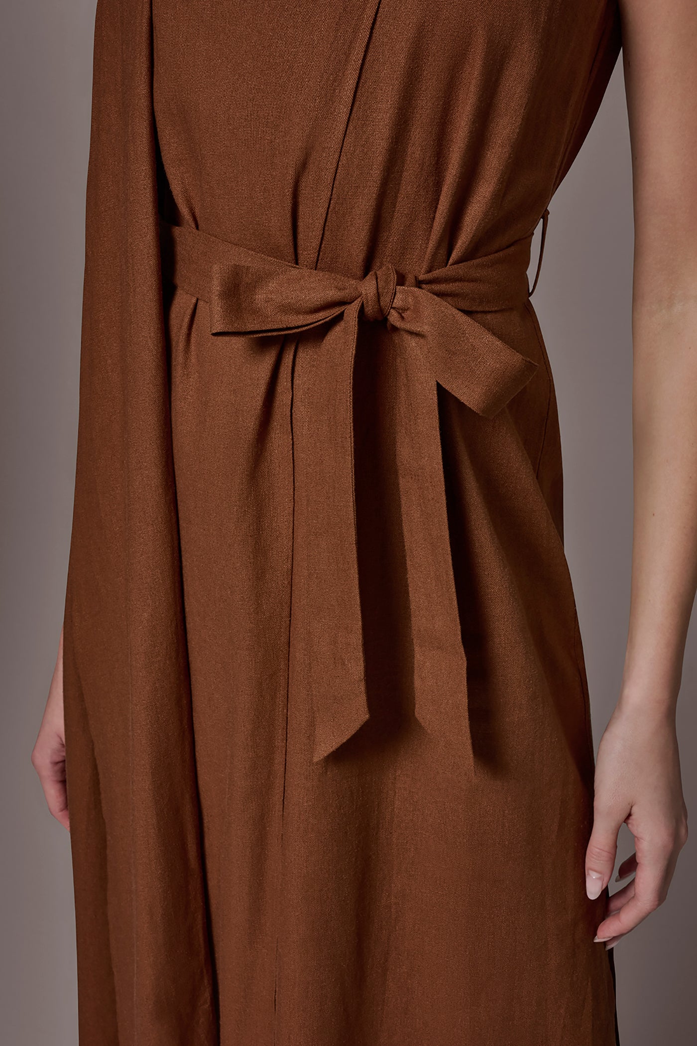 LINEN NECK SCARF A LINE MIDI VIEW 5 | Essential Dresses