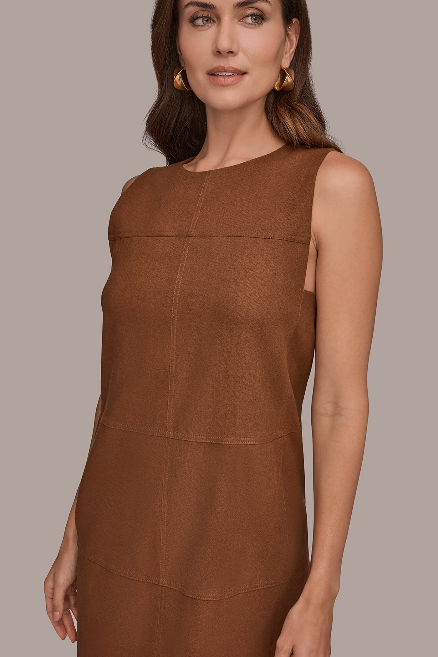 Donna Karan Women's Linen-Blend Shift Dress in Cognac Donna Karan Women's Linen-Blend Shift Dress in Cognac