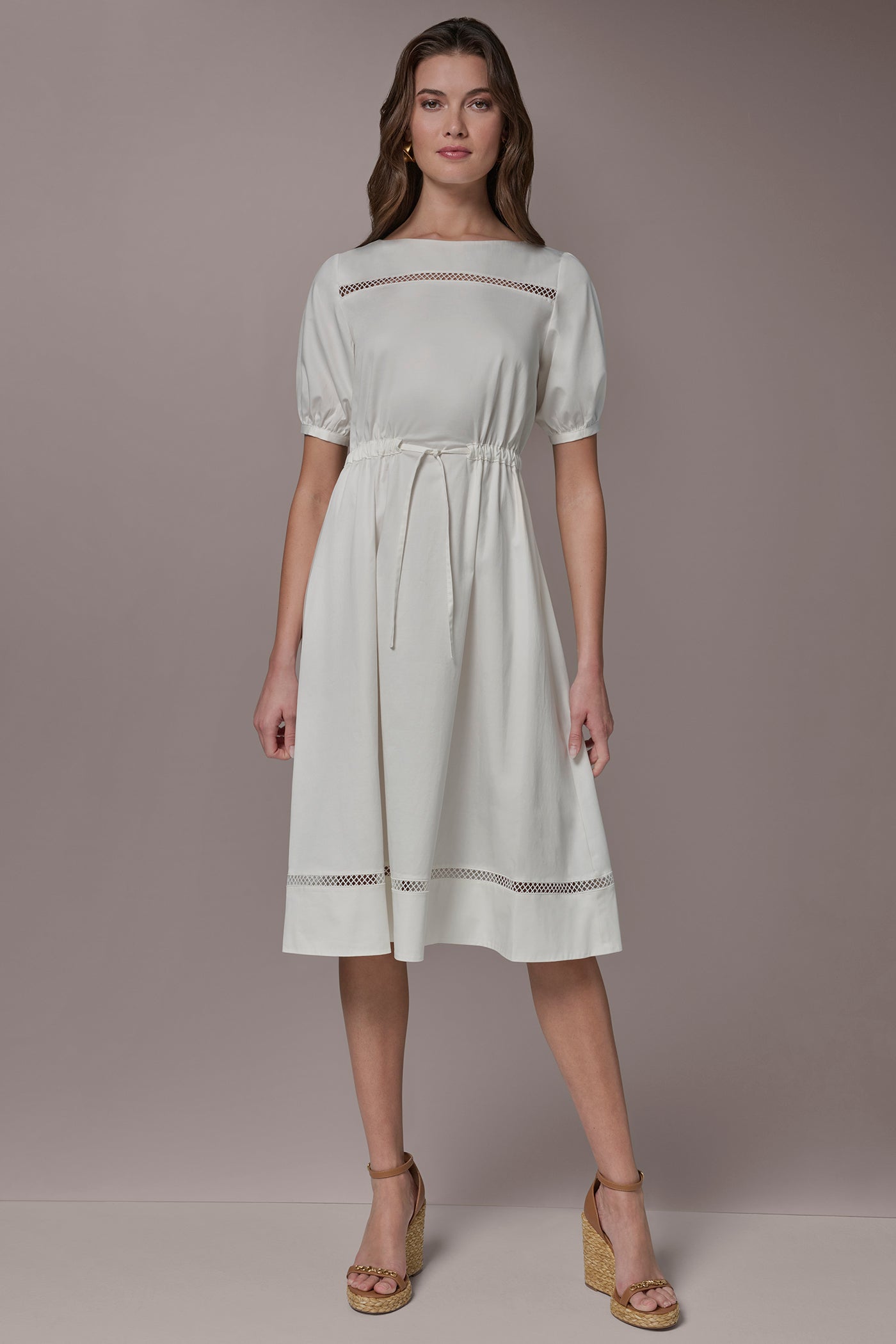 donna karan white dress Donna Karan New York Women's Short-Sleeve A-Line Dress - Cream