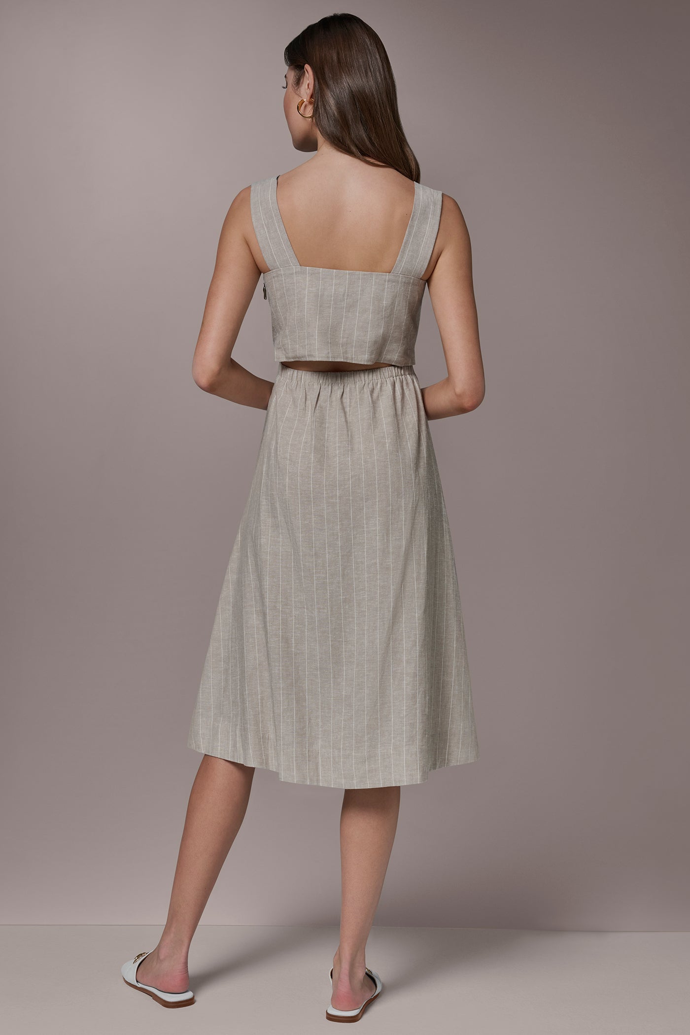 pinstripe linen sleeveless dress Striped Linen-blend Sleeveless Mini Dress For Women