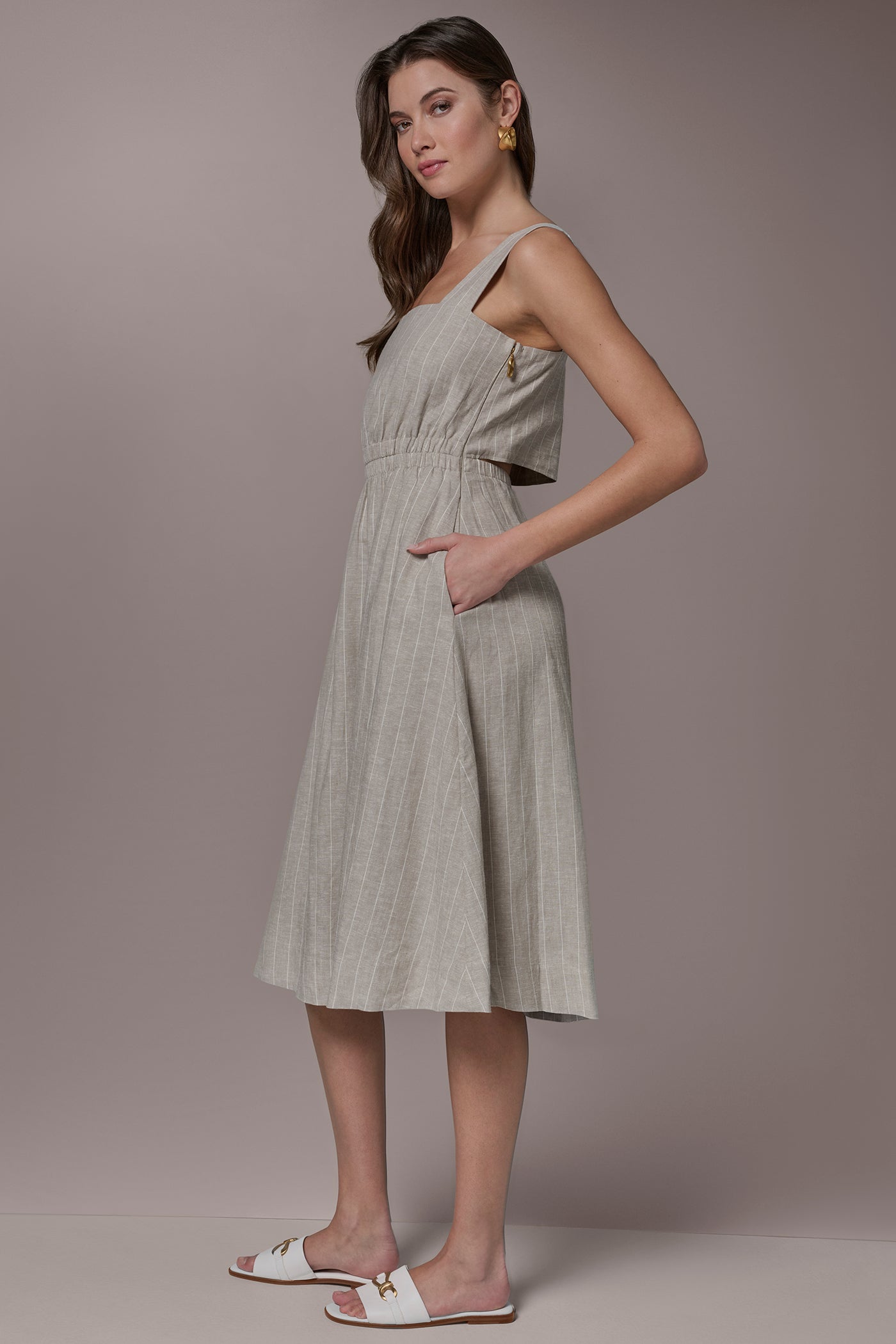 STRIPED A-LINE MIDI DRESS VIEW 3 | New Arrivals