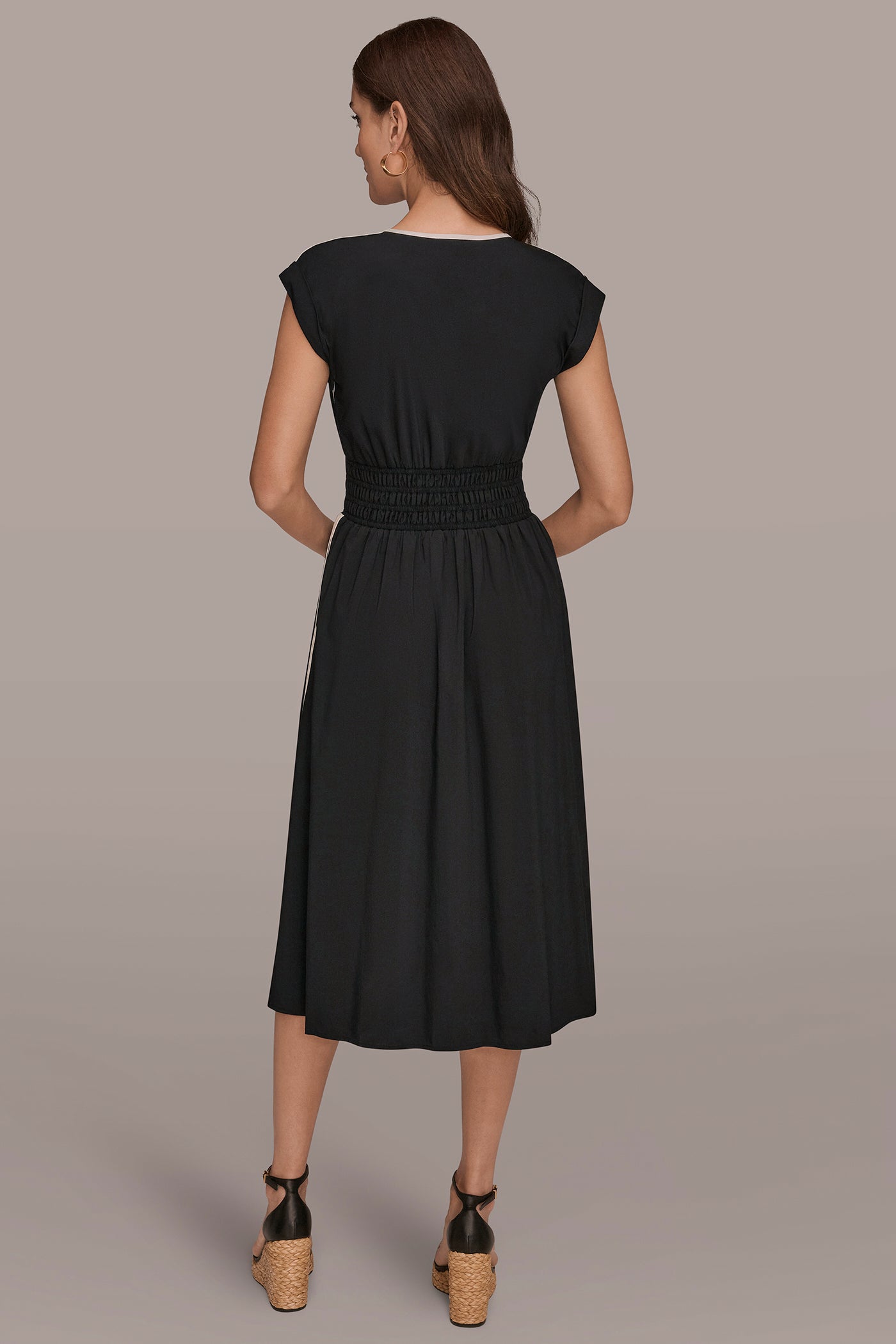 Cap Sleeve Piped Midi A Line Dress | A-Line Dress | Donna Karan Cap Sleeve Piped Midi A Line Dress | A-Line Dress | Donna Karan