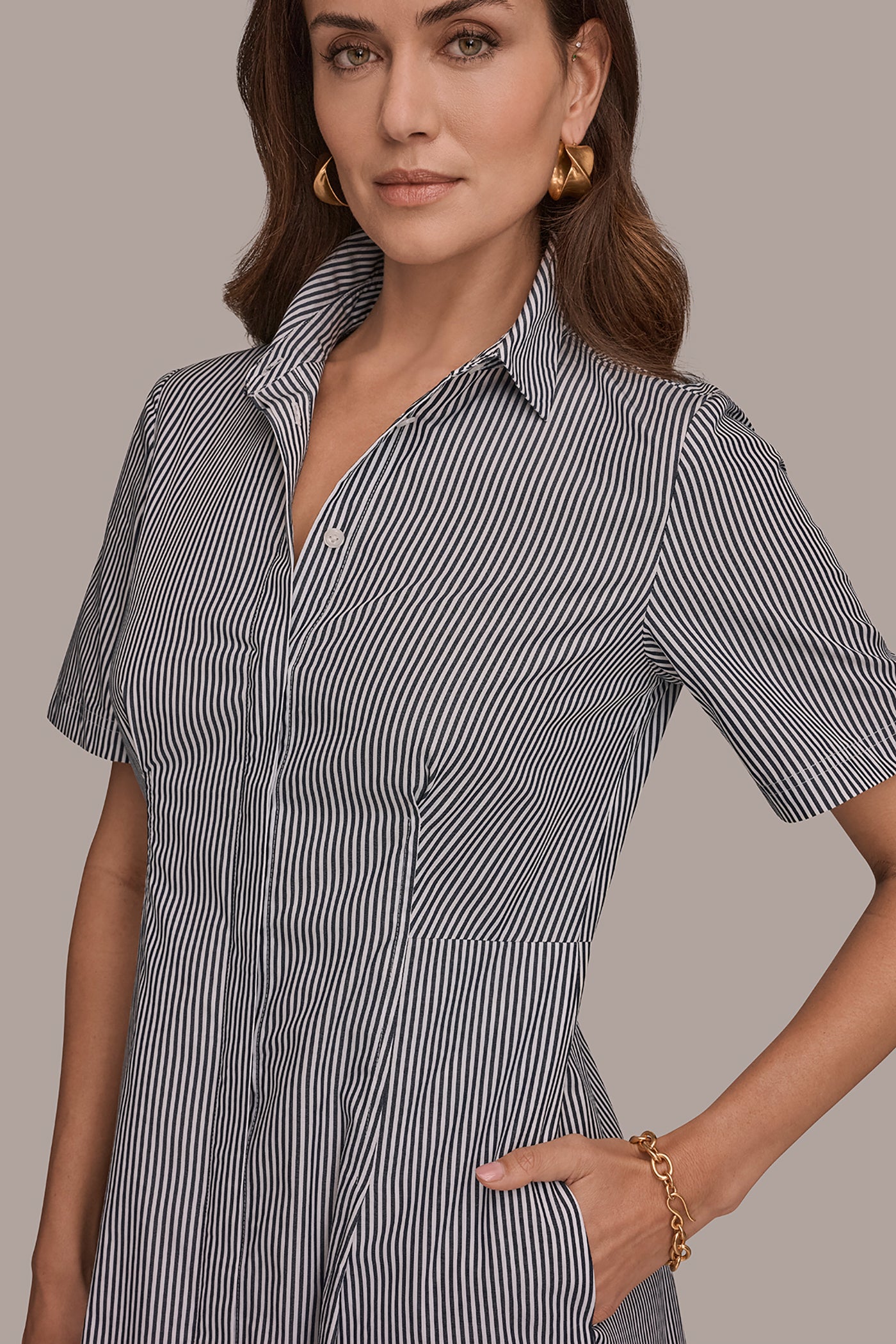 COTTON-POPLIN STRIPED MIDI SHIRT DRESS VIEW 4 | New Arrivals