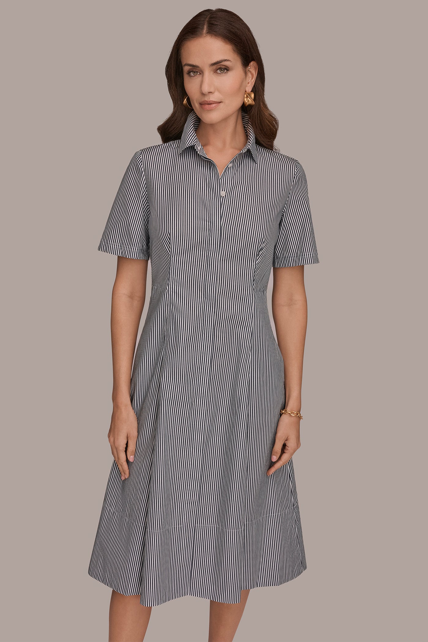 Donna Karan Weekend Women's Collared Button-Front Dress - Nightfall/White Donna Karan Weekend Women's Collared Button-Front Dress - Nightfall/White