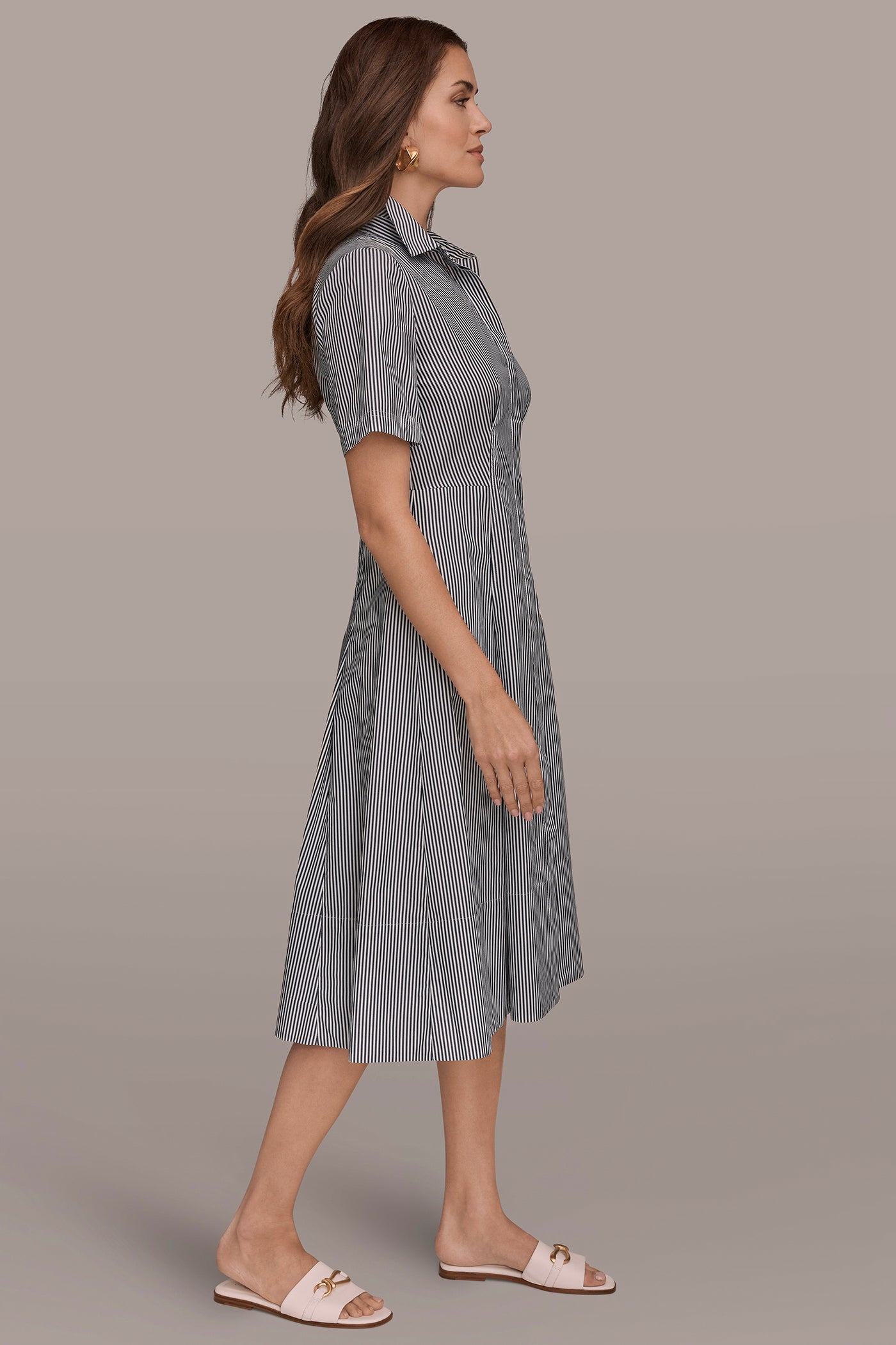 COTTON-POPLIN STRIPED MIDI SHIRT DRESS VIEW 3 | New Arrivals