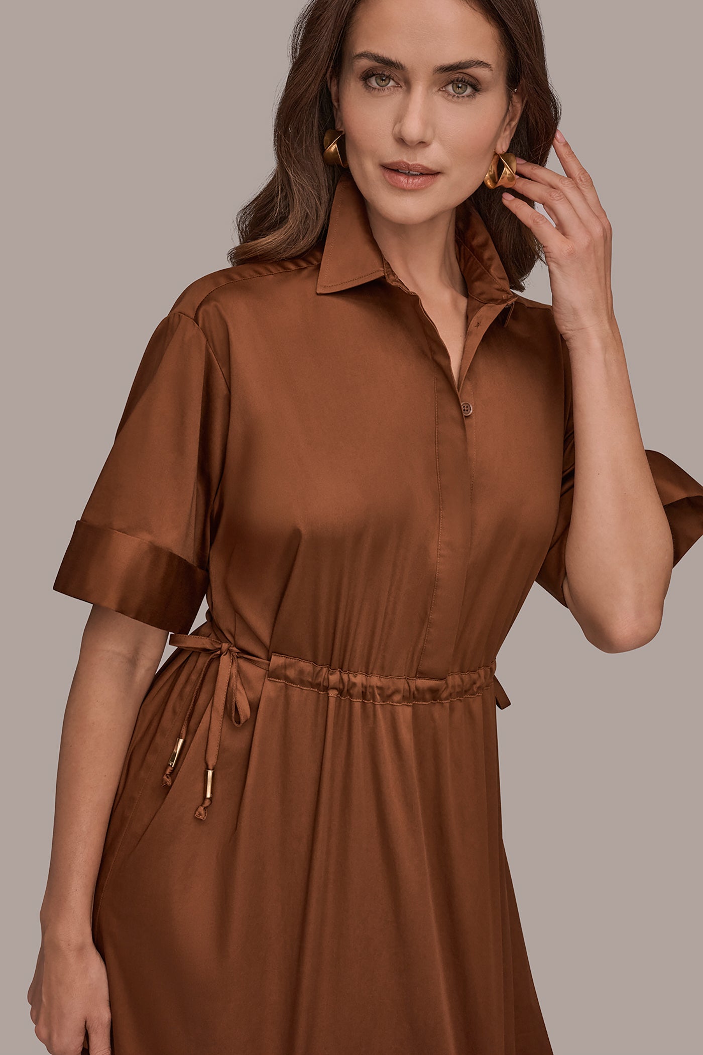 womens cotton tshirt dress Donna Karan Women's Short Sleeve Shirtdress - Natural