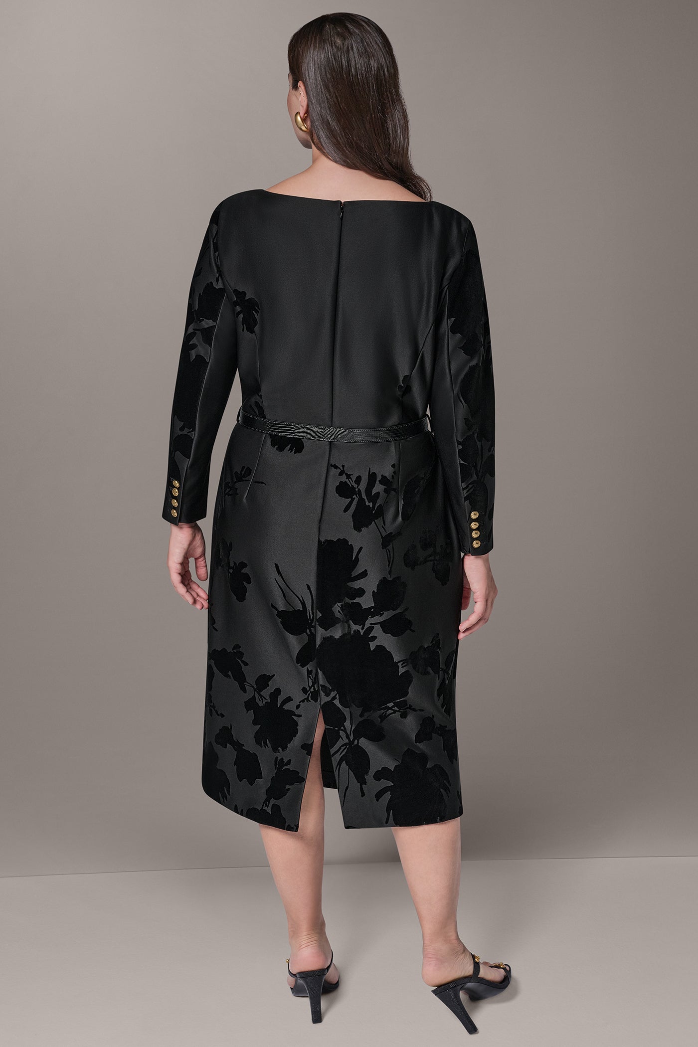 BELTED FLOCKED FLORAL MIDI SHEATH VIEW 11 | Midi