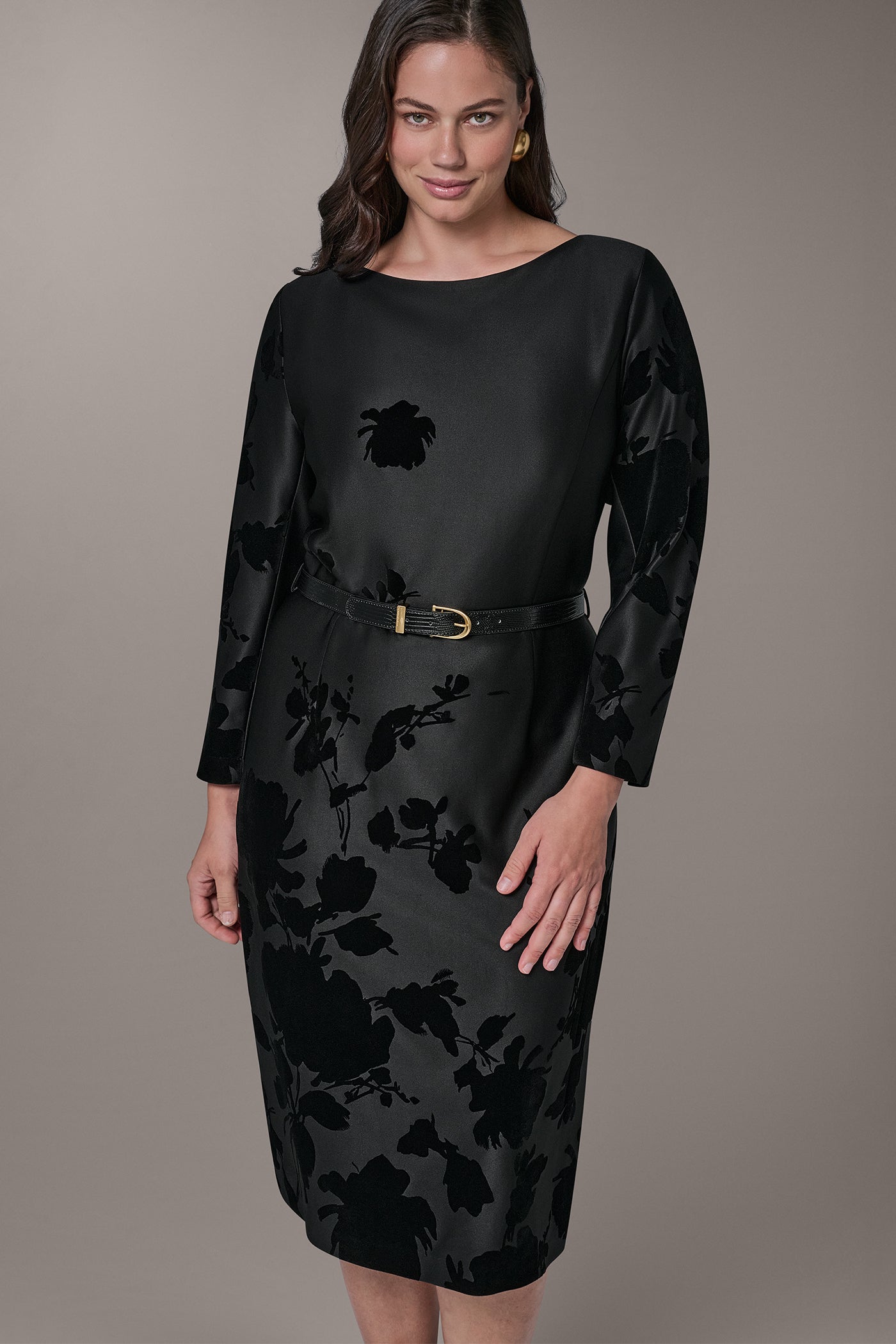 BELTED FLOCKED FLORAL MIDI SHEATH VIEW 16 | Midi