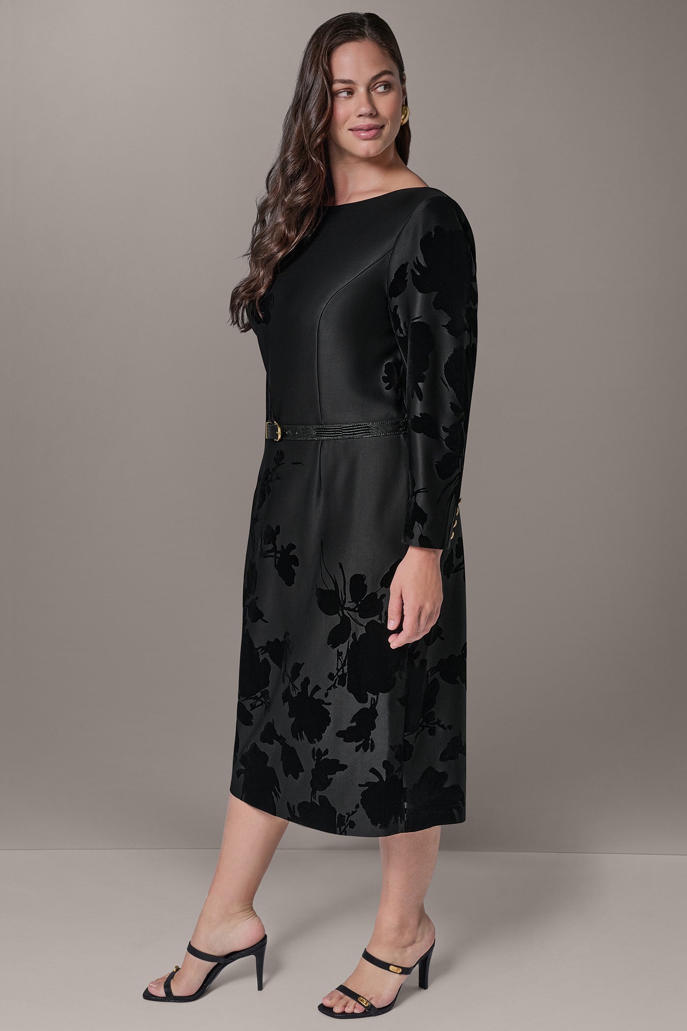 BELTED FLOCKED FLORAL MIDI SHEATH VIEW 12 | Midi