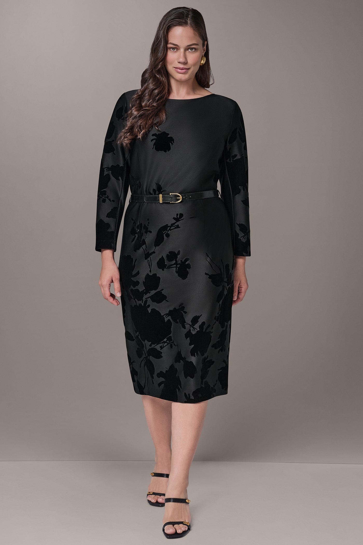 BELTED FLOCKED FLORAL MIDI SHEATH VIEW 10 | Midi