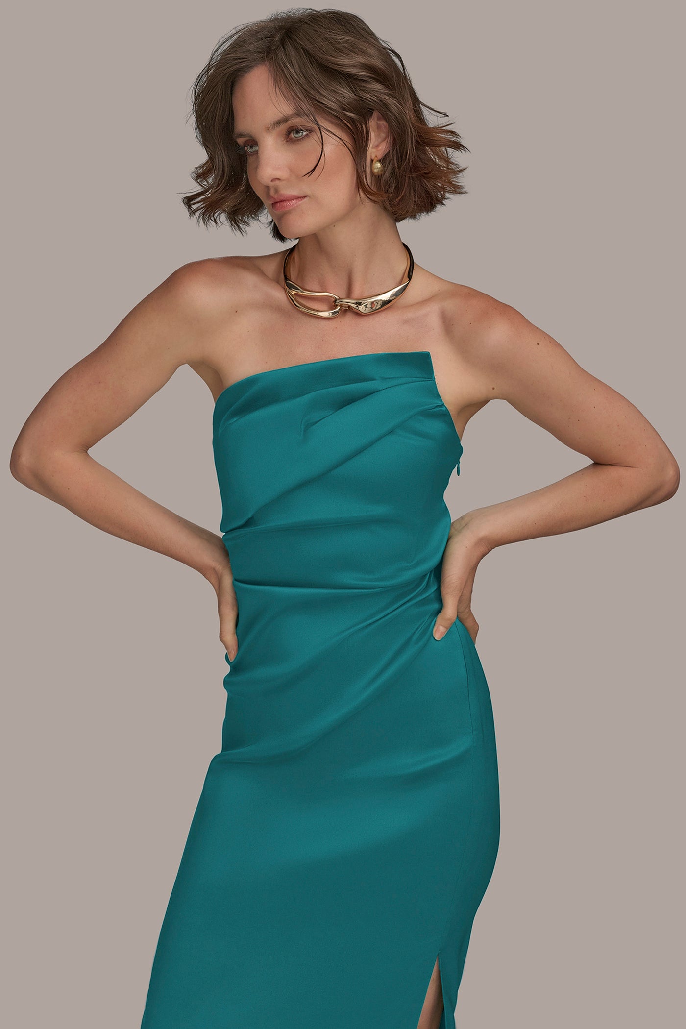 ASYMMETRIC STRAPLESS GATHERED GOWN VIEW 5 | All Products