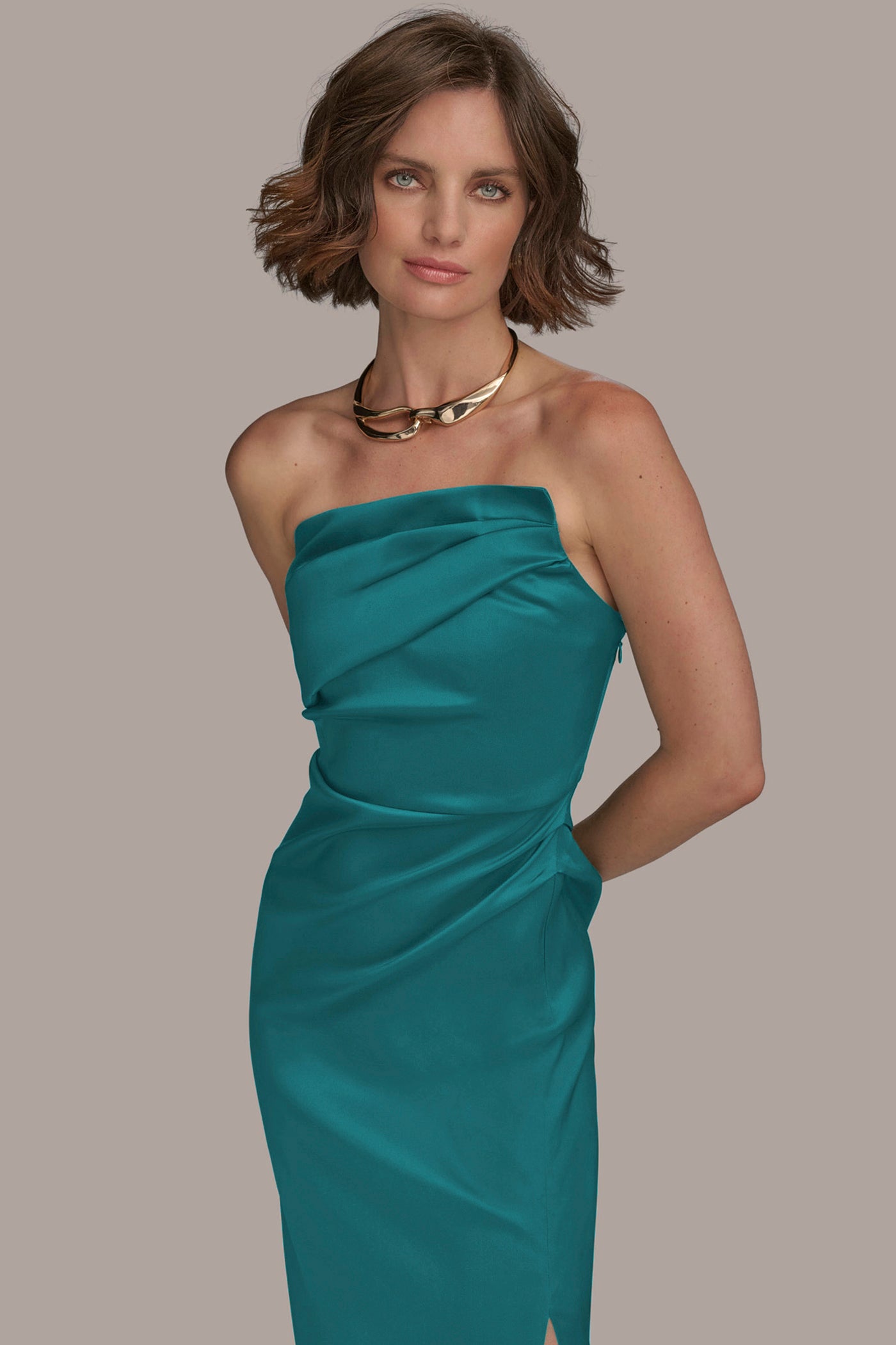 ASYMMETRIC STRAPLESS GATHERED GOWN VIEW 6 | All Products