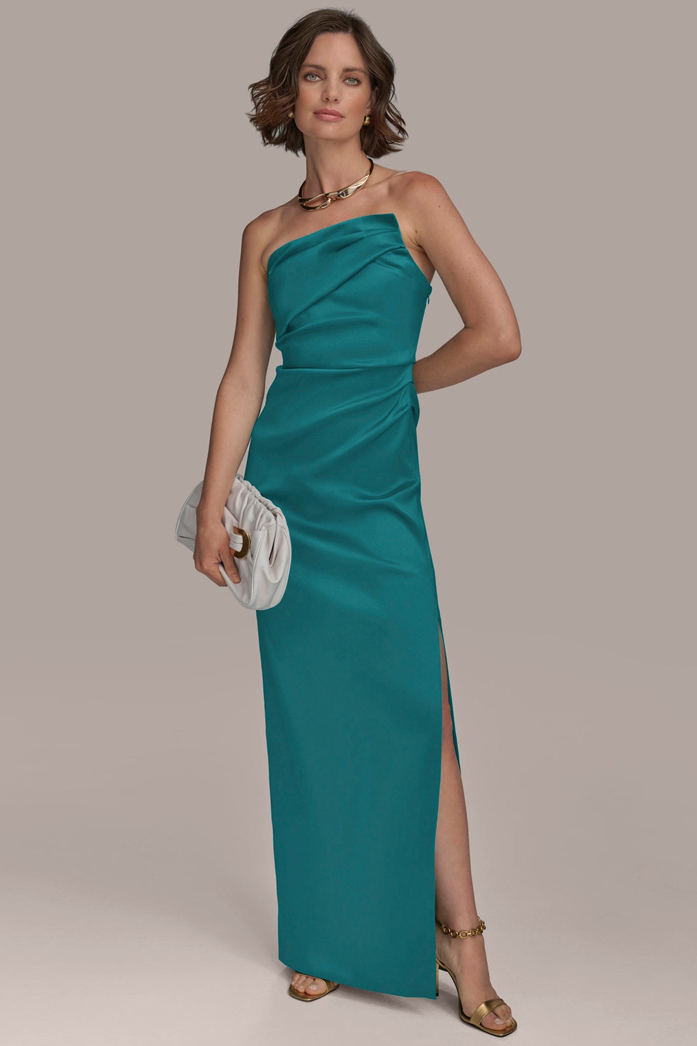 ASYMMETRIC STRAPLESS GATHERED GOWN VIEW 4 | All Products