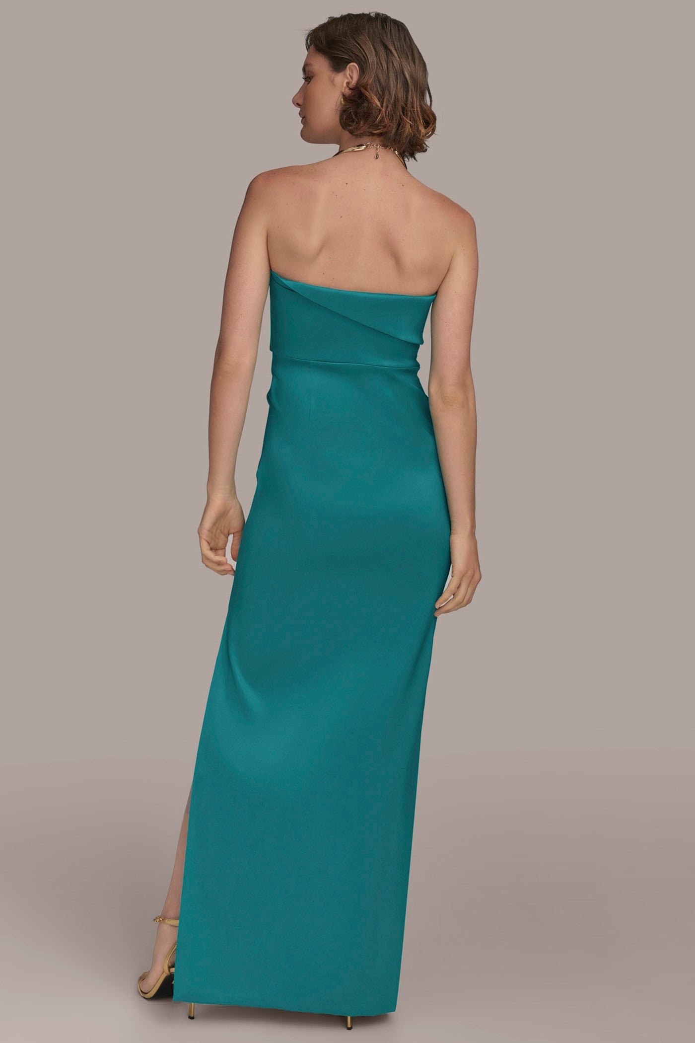ASYMMETRIC STRAPLESS GATHERED GOWN VIEW 3 | All Products