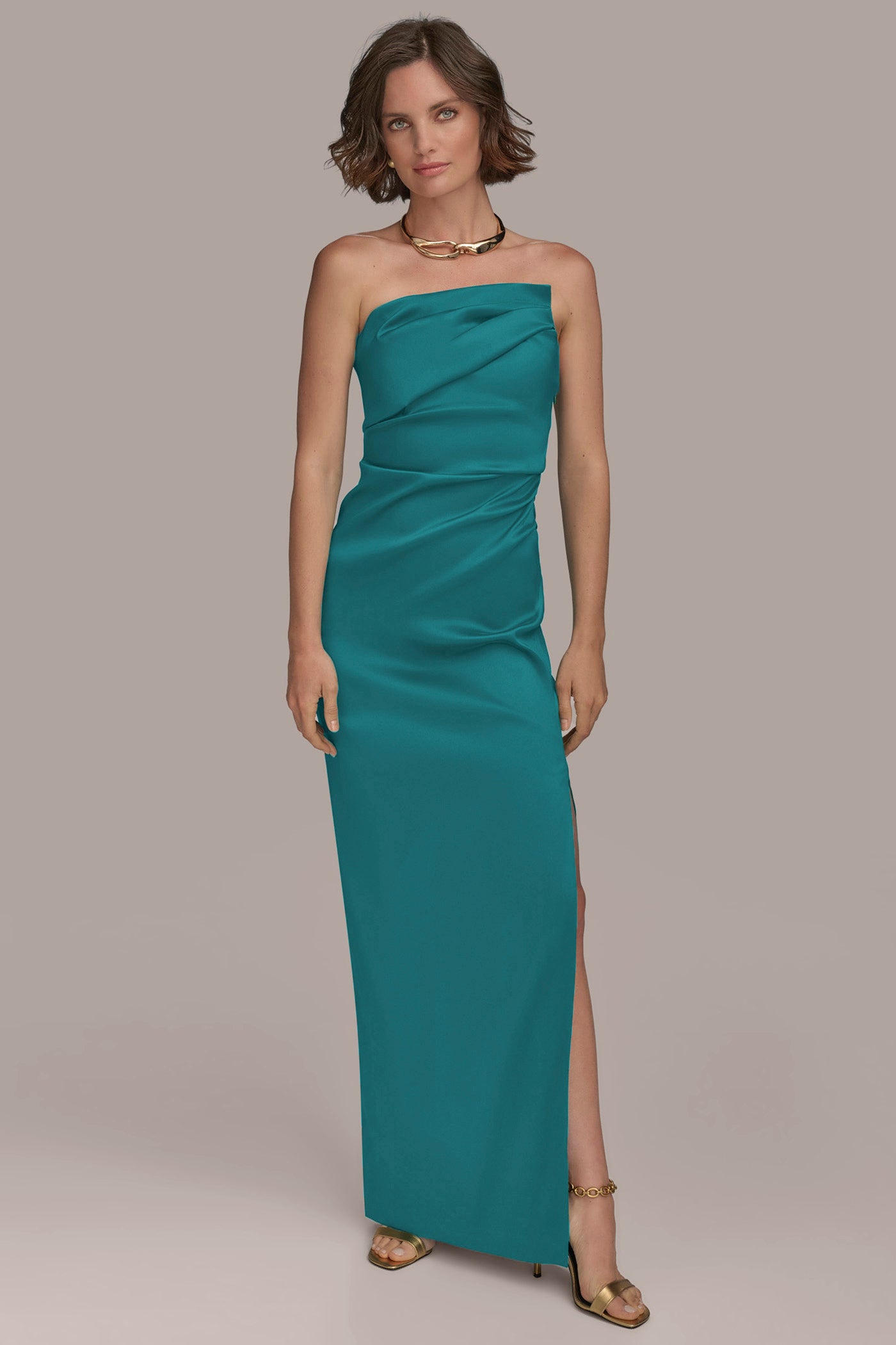 ASYMMETRIC STRAPLESS GATHERED GOWN | View 1 | Evening & Formal