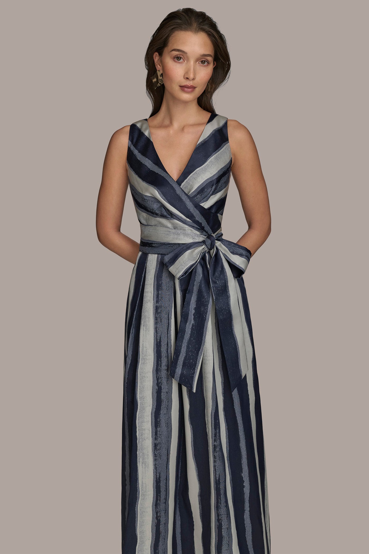 Ferrari Formalwear Poseur Multi Wrap Dress Striped Wrap Ball Gown