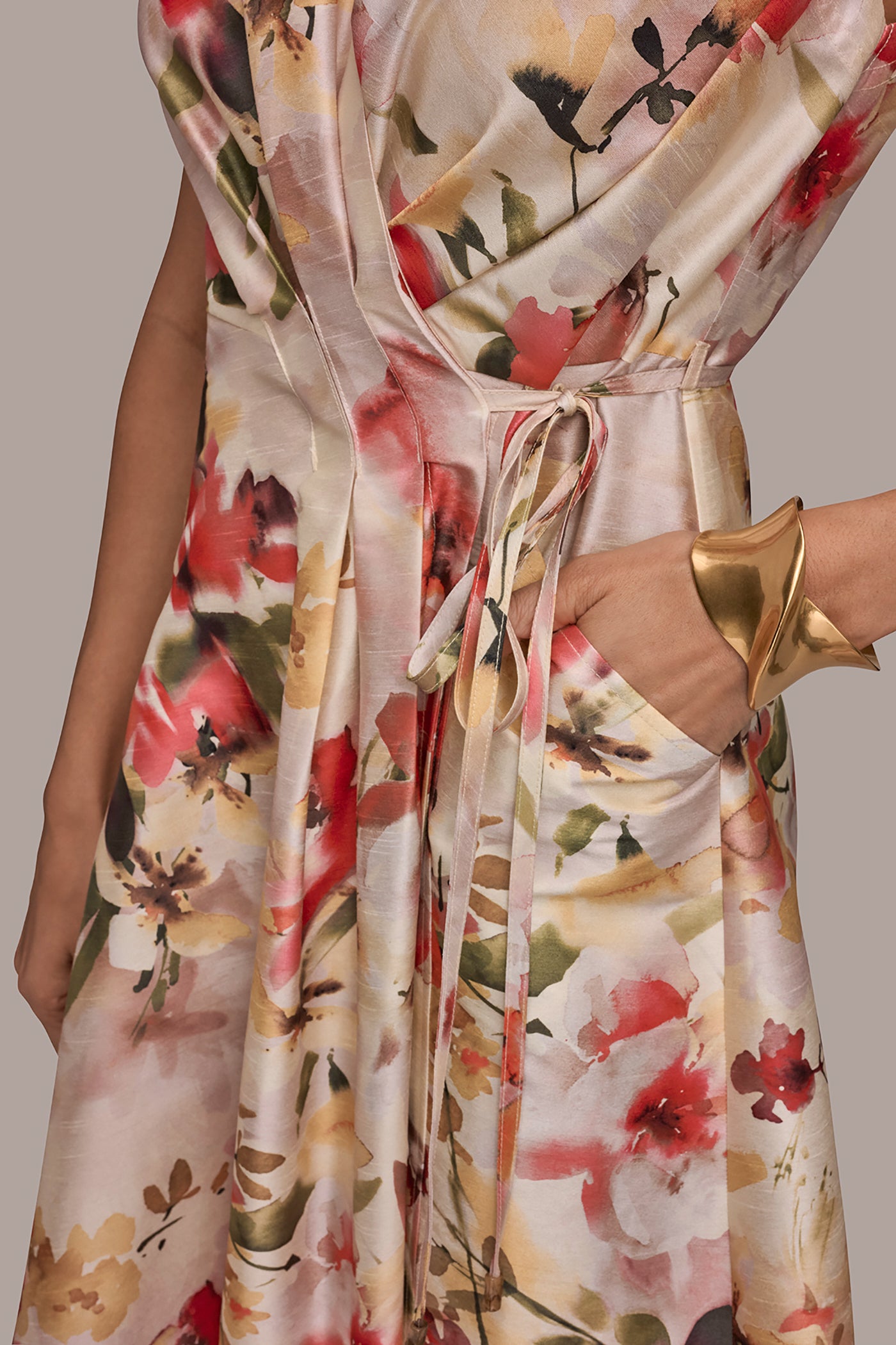 Donna Karan Women's Dupioni Floral Wrap Dress in Eggshell MULTI Donna Karan Women's Dupioni Floral Wrap Dress in Eggshell MULTI