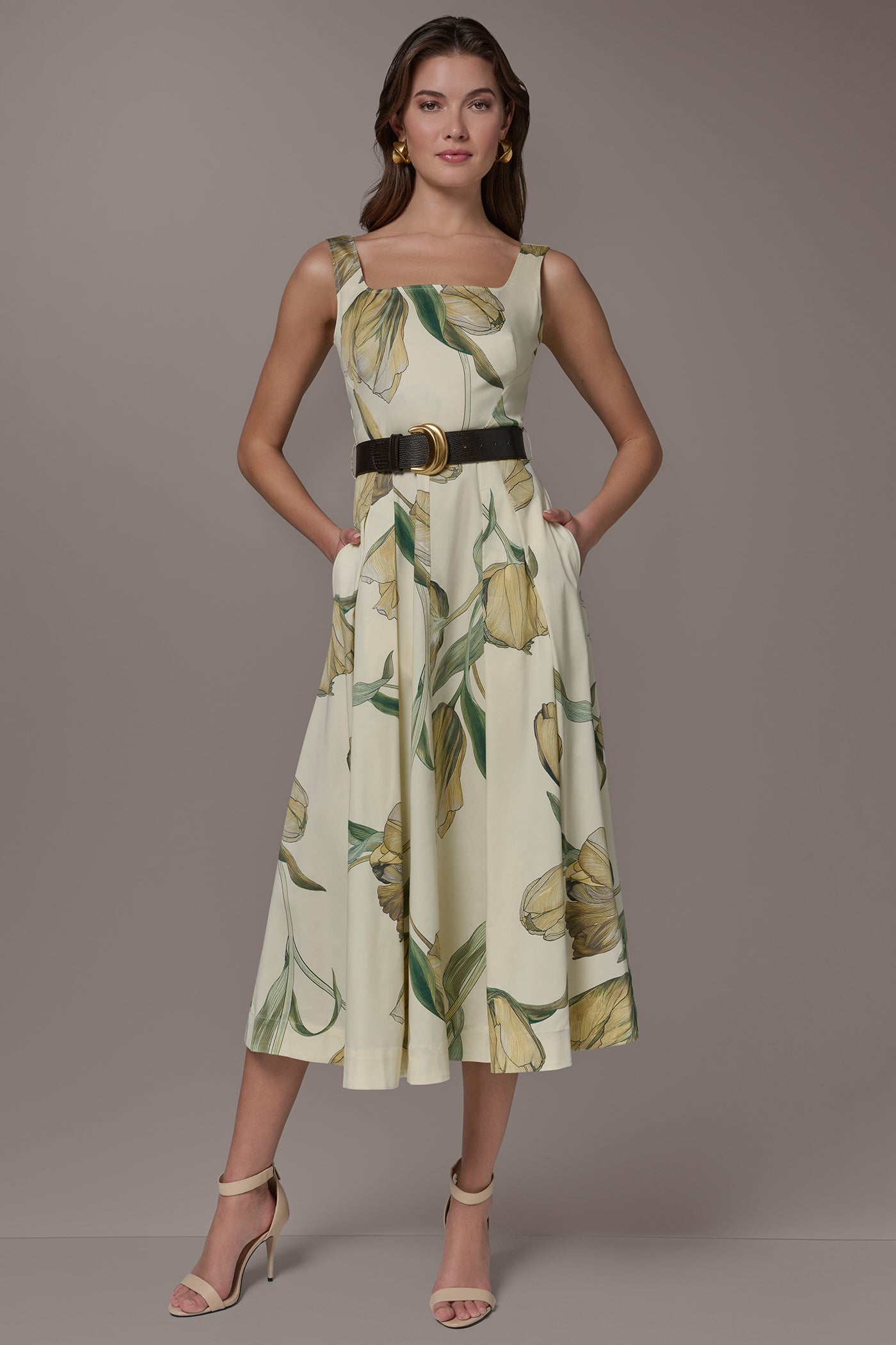 COTTON-SATEEN PRINTED MIDI A-LINE DRESS | View 1 | New Arrivals