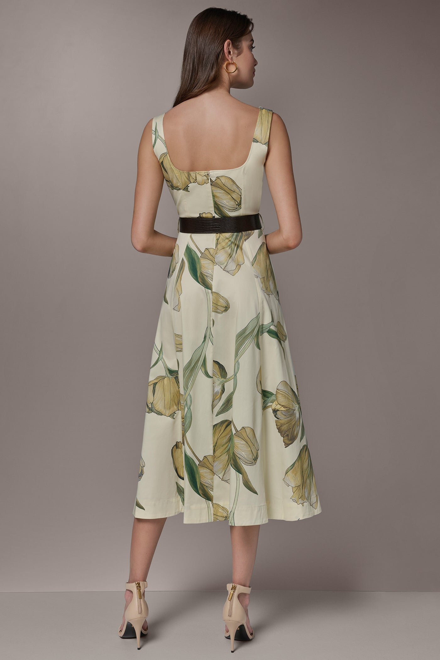 Donna Karan New York Plus Size Square Neck Belted Printed Midi Dress - Panna Cotta Multi Donna Karan New York Plus Size Square Neck Belted Printed Midi Dress - Panna Cotta Multi