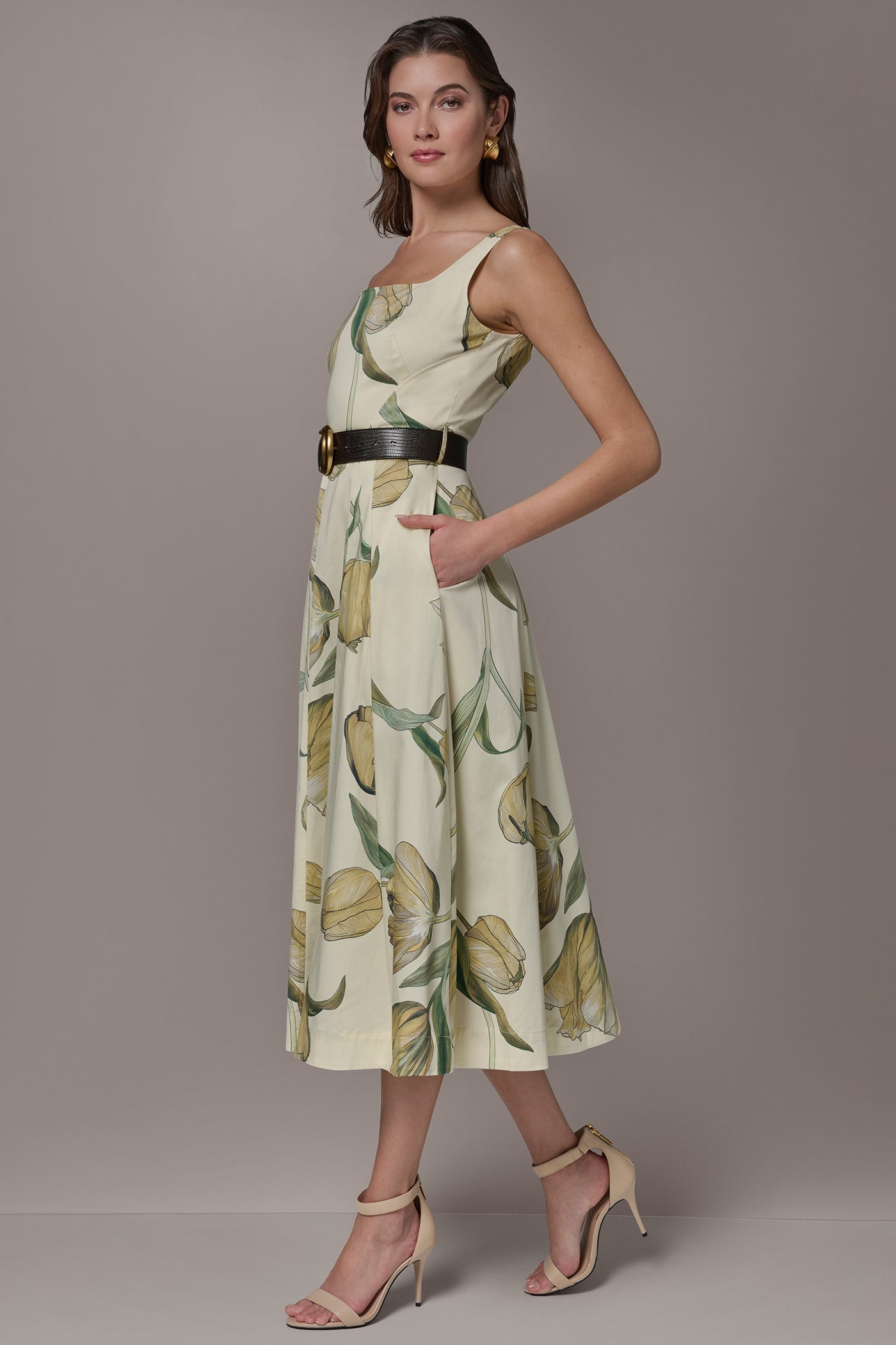 COTTON-SATEEN PRINTED MIDI A-LINE DRESS VIEW 3 | New Arrivals