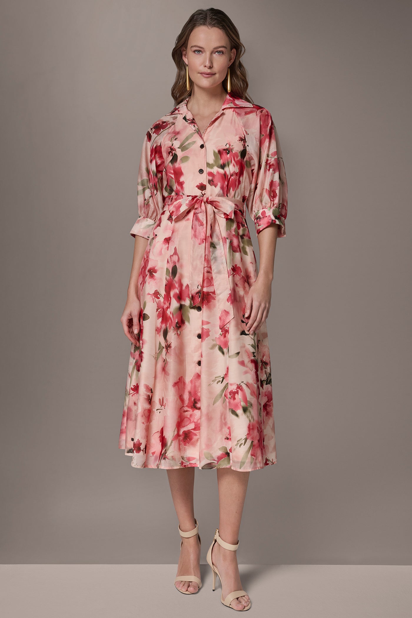 ORGANZA FLORAL MIDI SHIRT DRESS | View 1 | New clothing