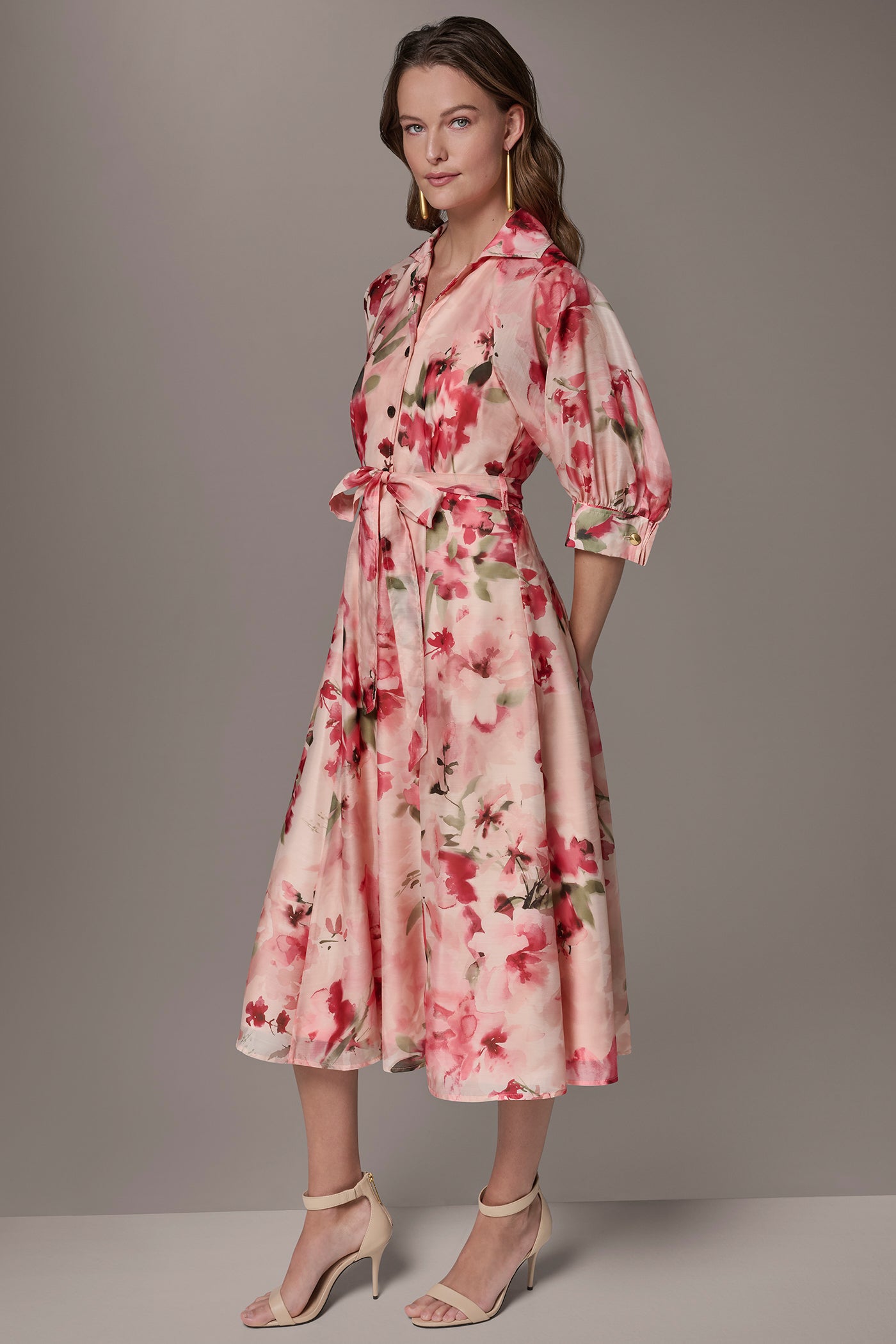 ORGANZA FLORAL MIDI SHIRT DRESS VIEW 3 | New clothing