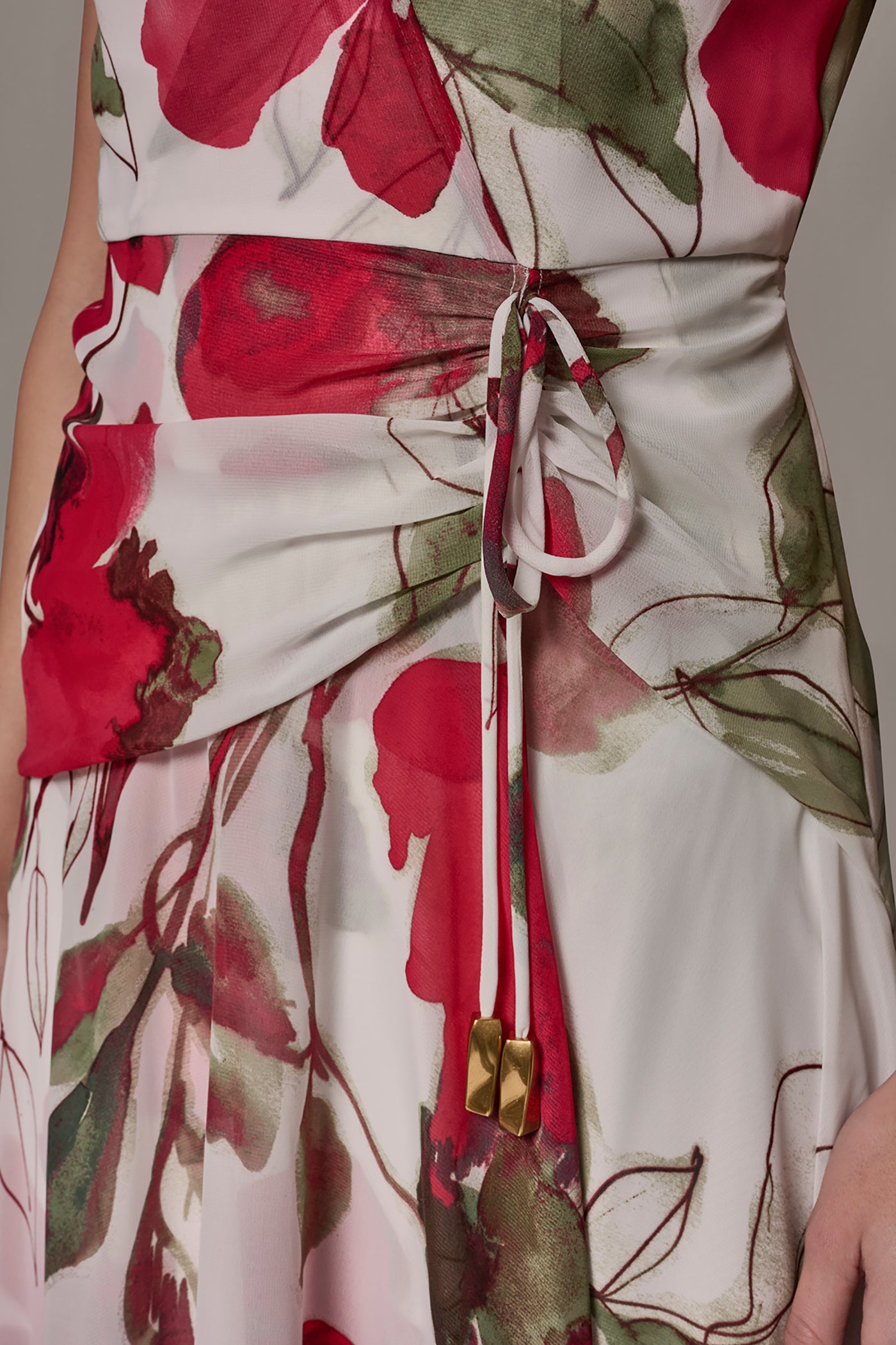 Donna Karan Women's Chiffon Floral Wrap Midi A-Line Dress in Azalea Multi Donna Karan Women's Chiffon Floral Wrap Midi A-Line Dress in Azalea Multi