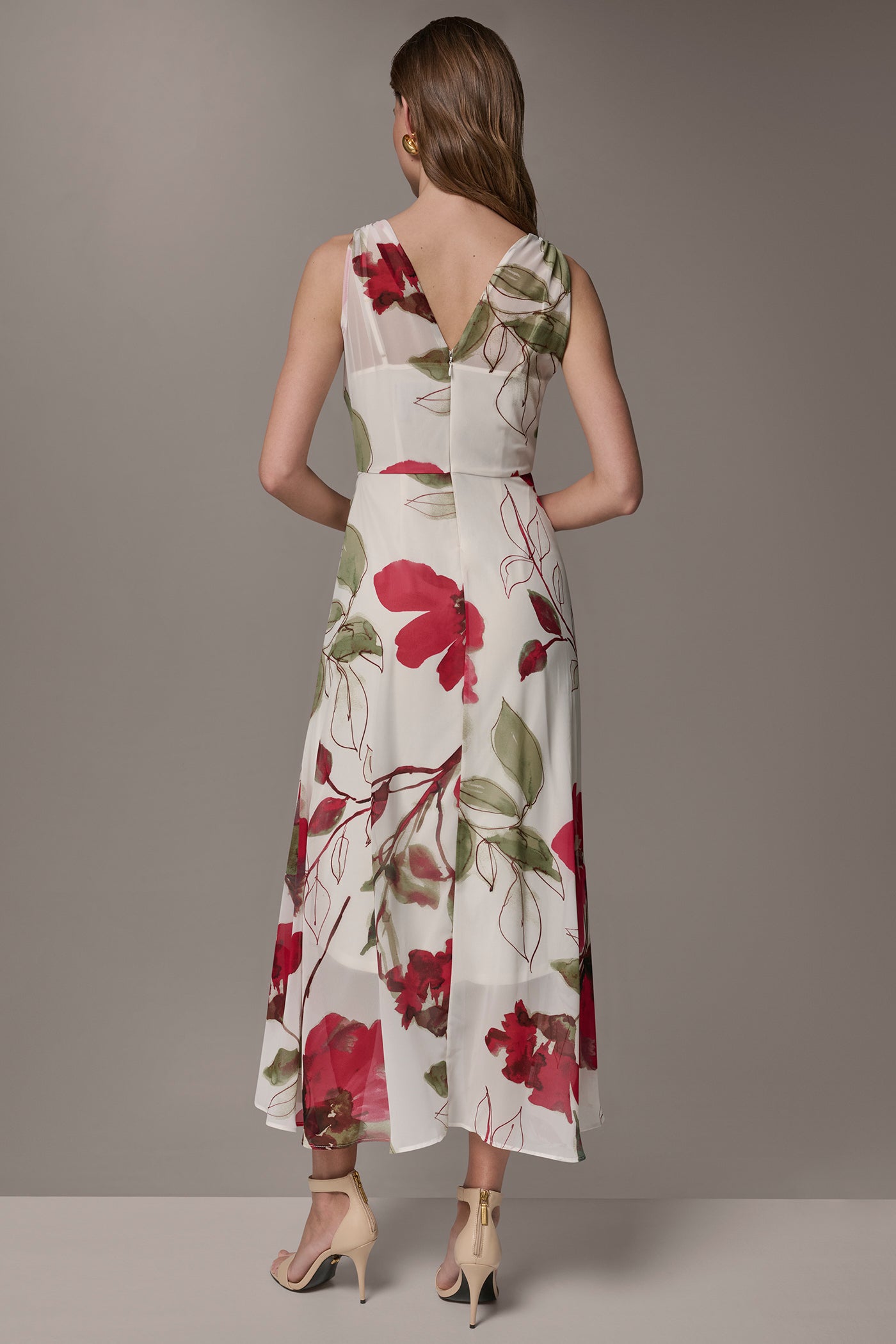 CHIFFON FLORAL WRAP-EFFECT MIDI A-LINE DRESS | View 2 | New clothing