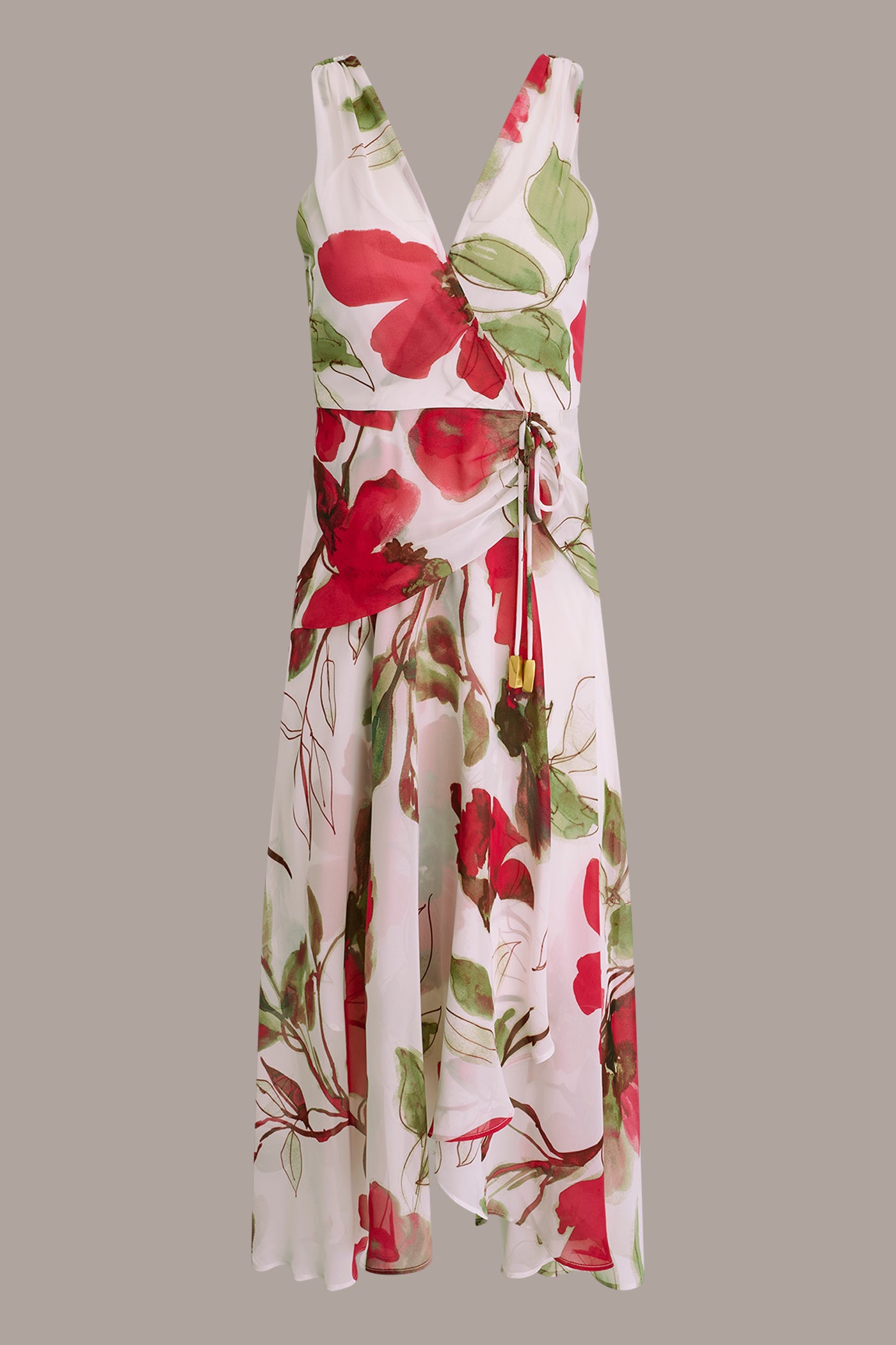 CHIFFON FLORAL WRAP-EFFECT MIDI A-LINE DRESS VIEW 6 | New clothing