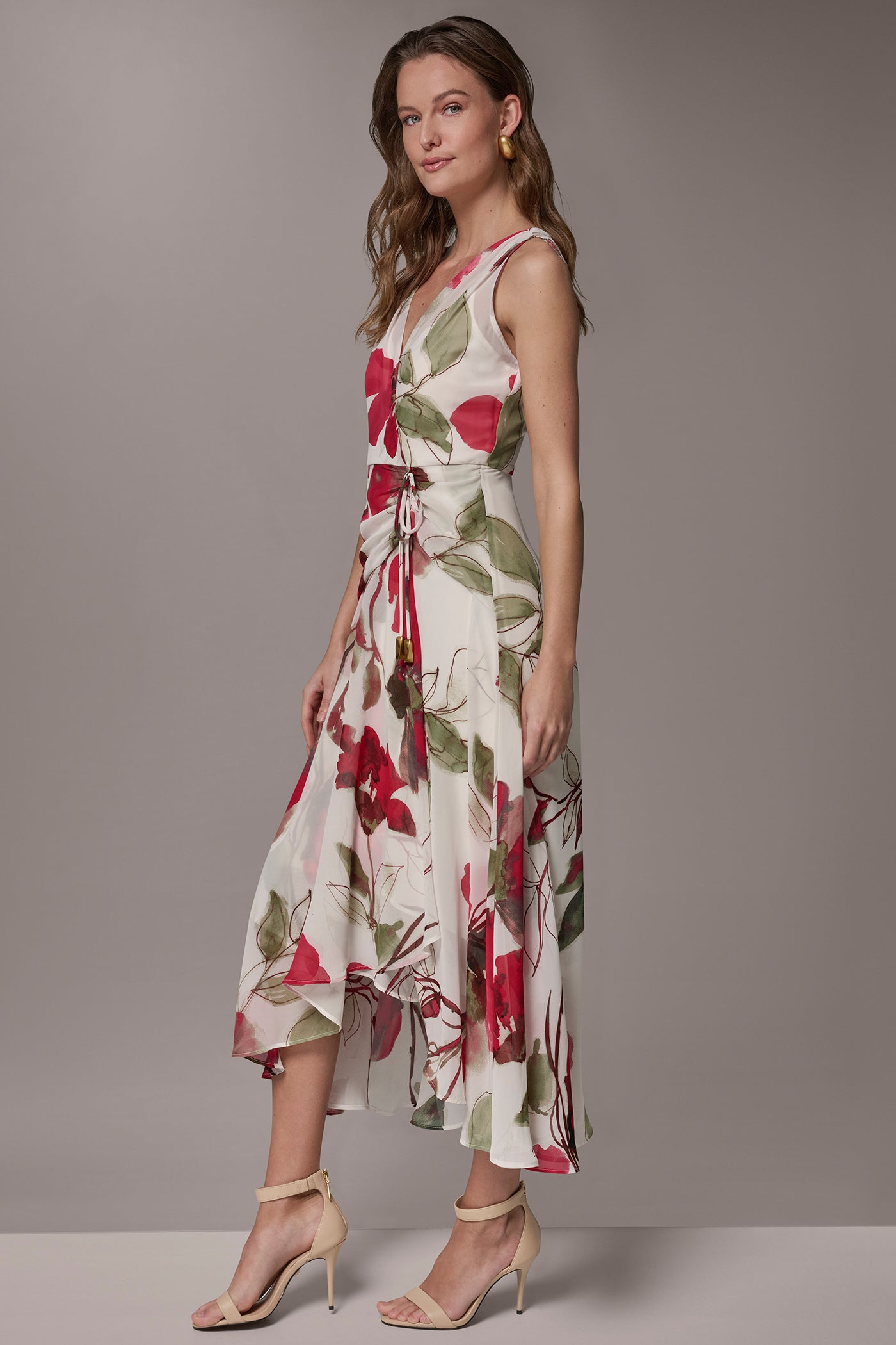 CHIFFON FLORAL WRAP-EFFECT MIDI A-LINE DRESS VIEW 3 | New clothing