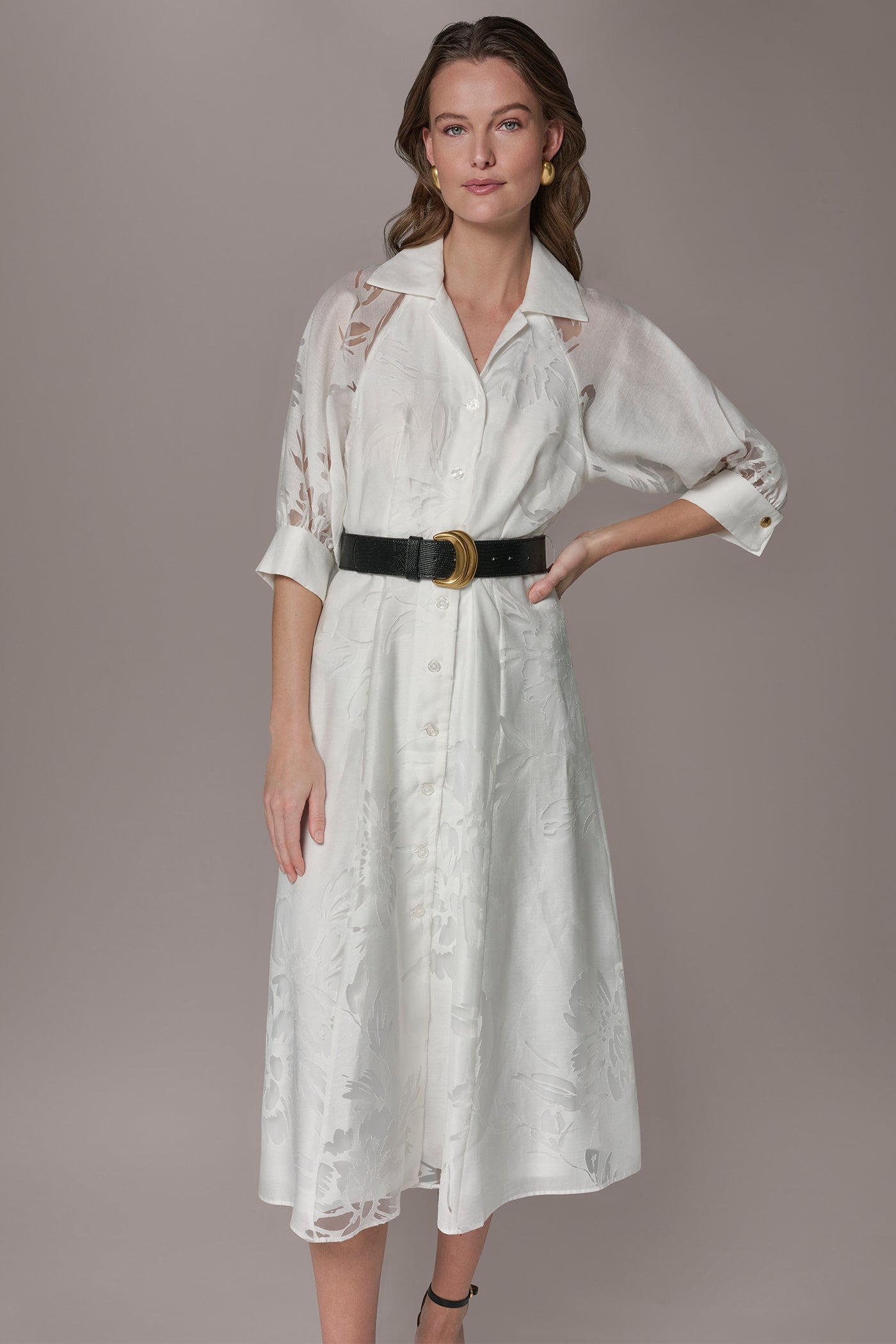 FLORAL-JACQUARD MIDI SHIRT DRESS VIEW 8 | New Arrivals