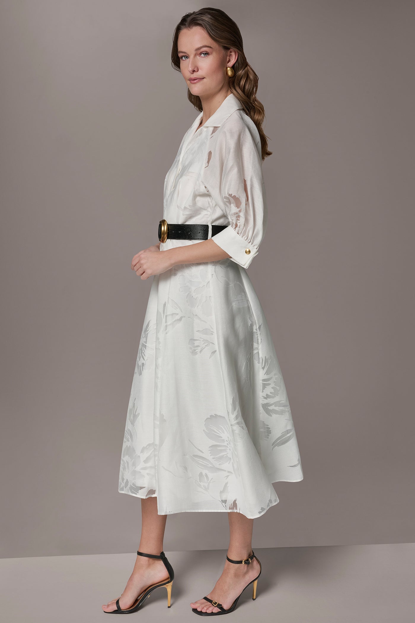 FLORAL-JACQUARD MIDI SHIRT DRESS VIEW 3 | New Arrivals