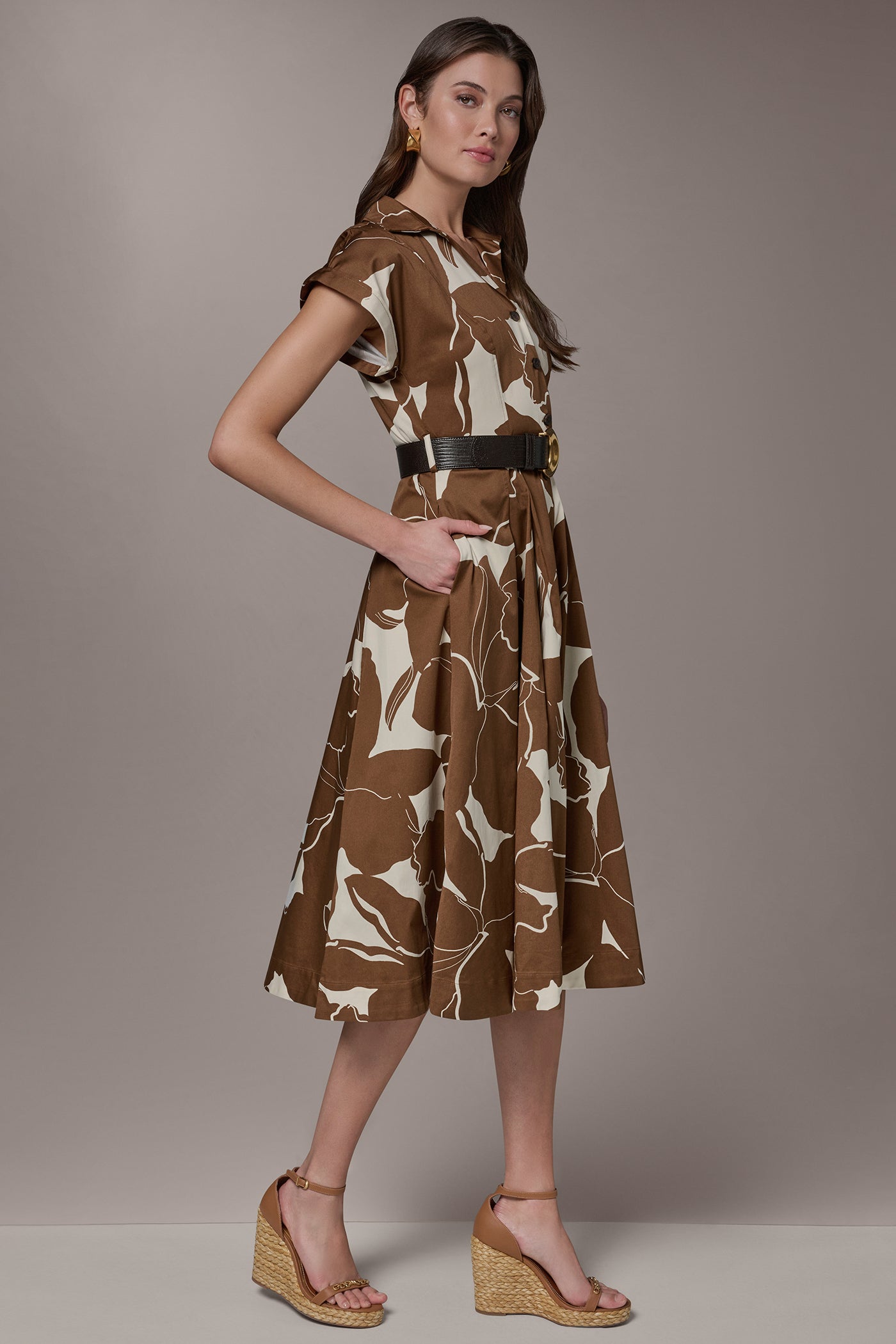 COTTON-SATEEN FLORAL MIDI SHIRT DRESS VIEW 3 | New clothing