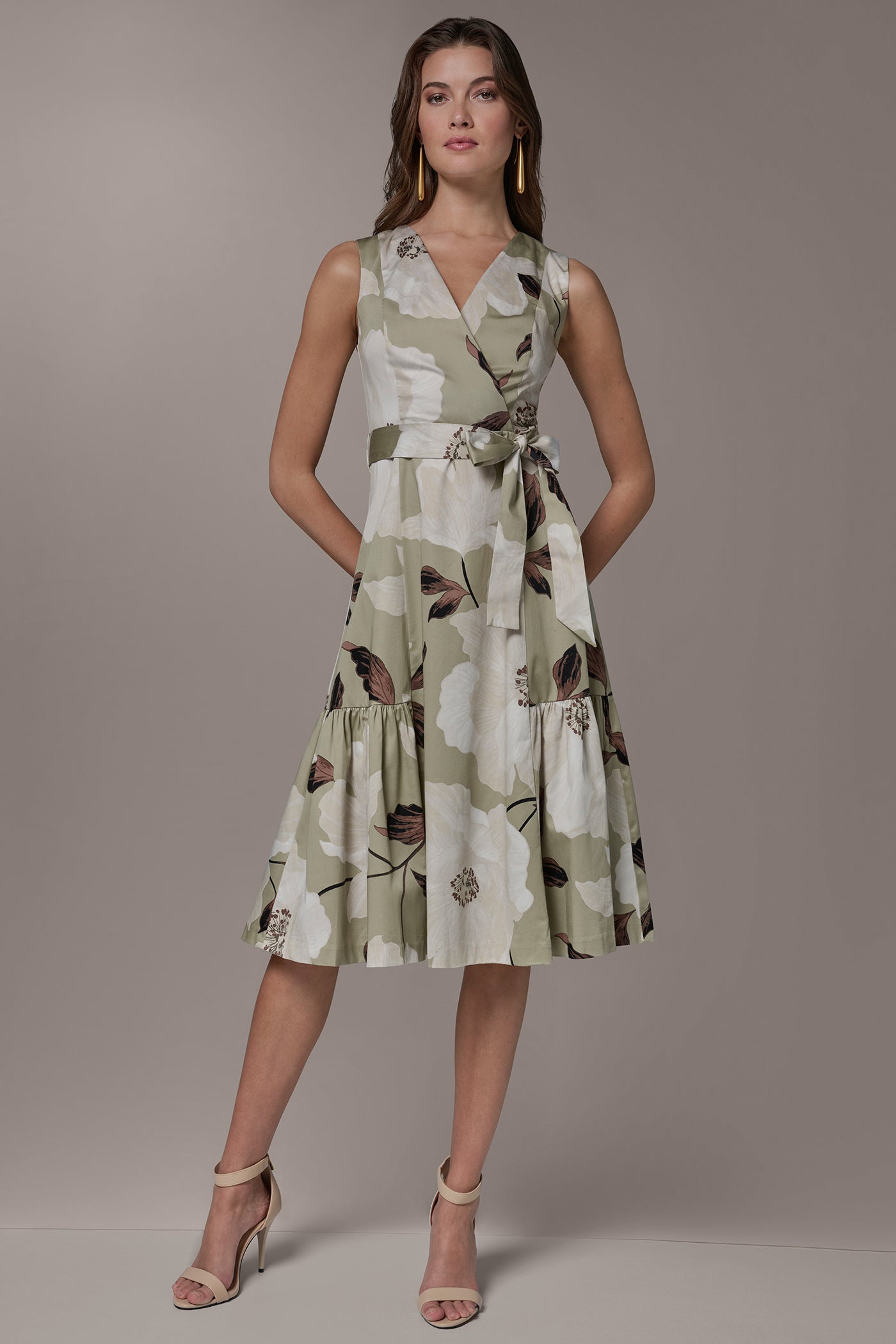 COTTON-SATEEN WRAP-EFFECT MIDI A-LINE DRESS VIEW 7 | New Arrivals