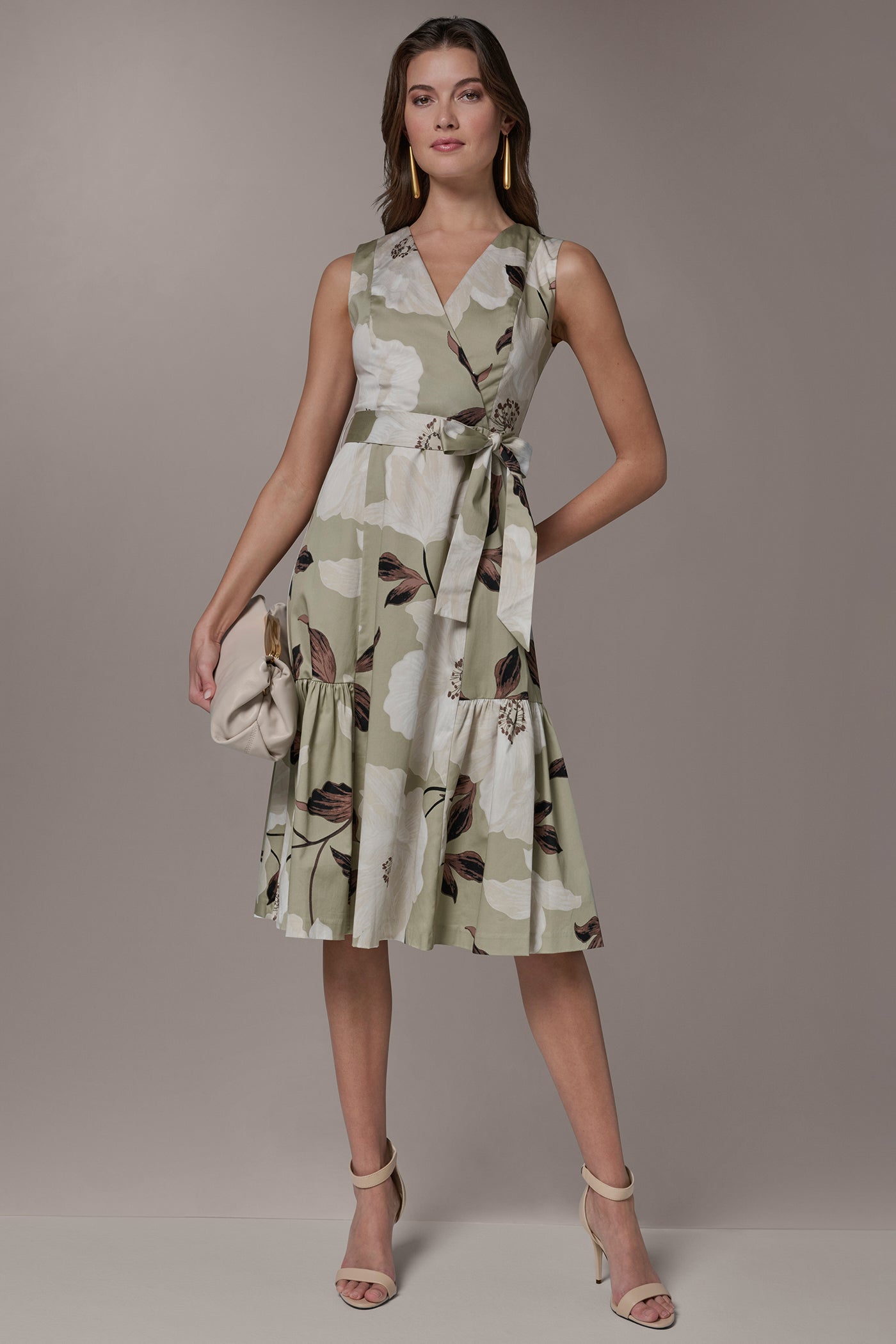 COTTON-SATEEN WRAP-EFFECT MIDI A-LINE DRESS | View 1 | New Arrivals
