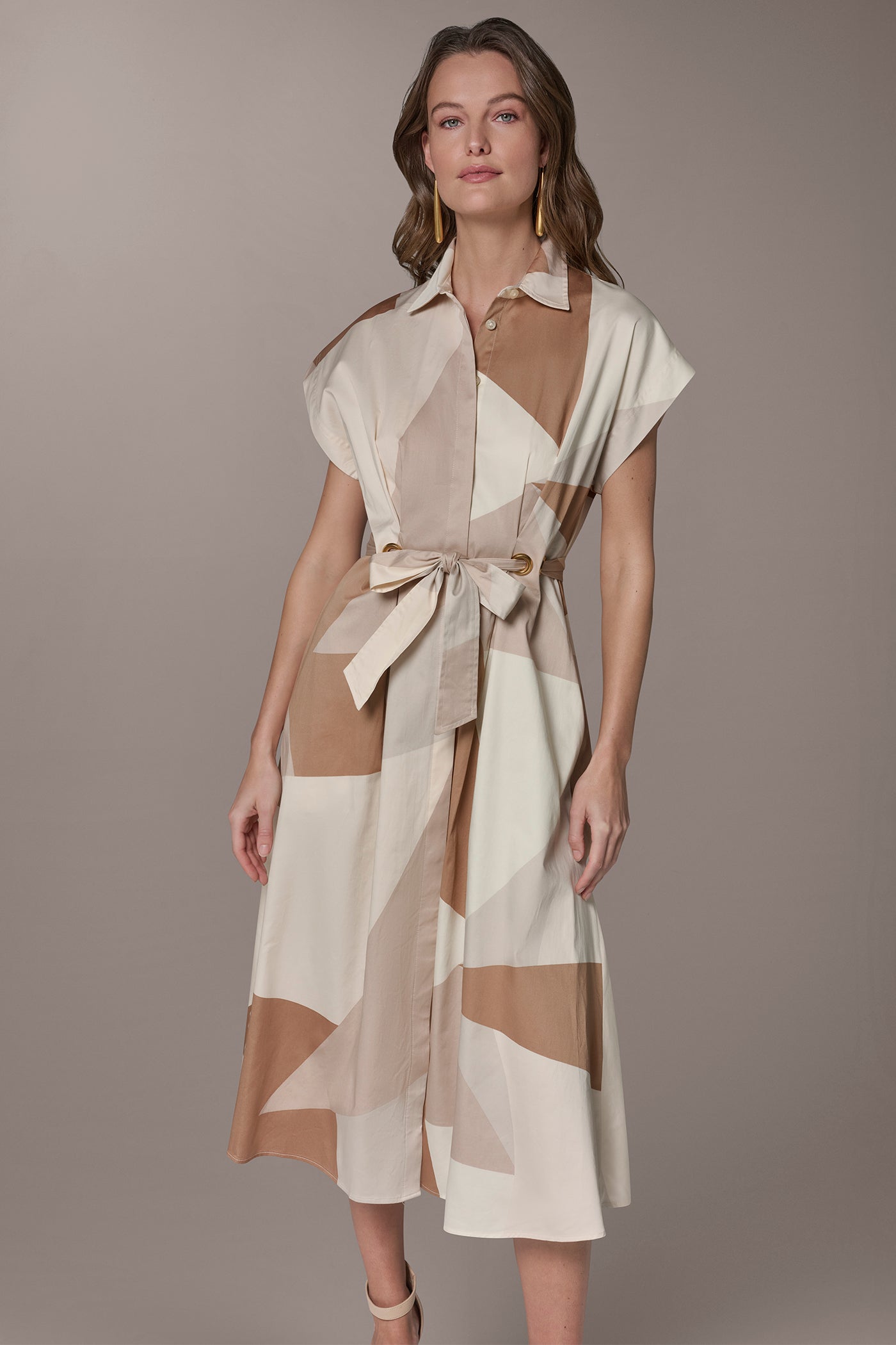 cotton satin shirt dress Donna Karan Women's Short Sleeve Shirtdress - Natural