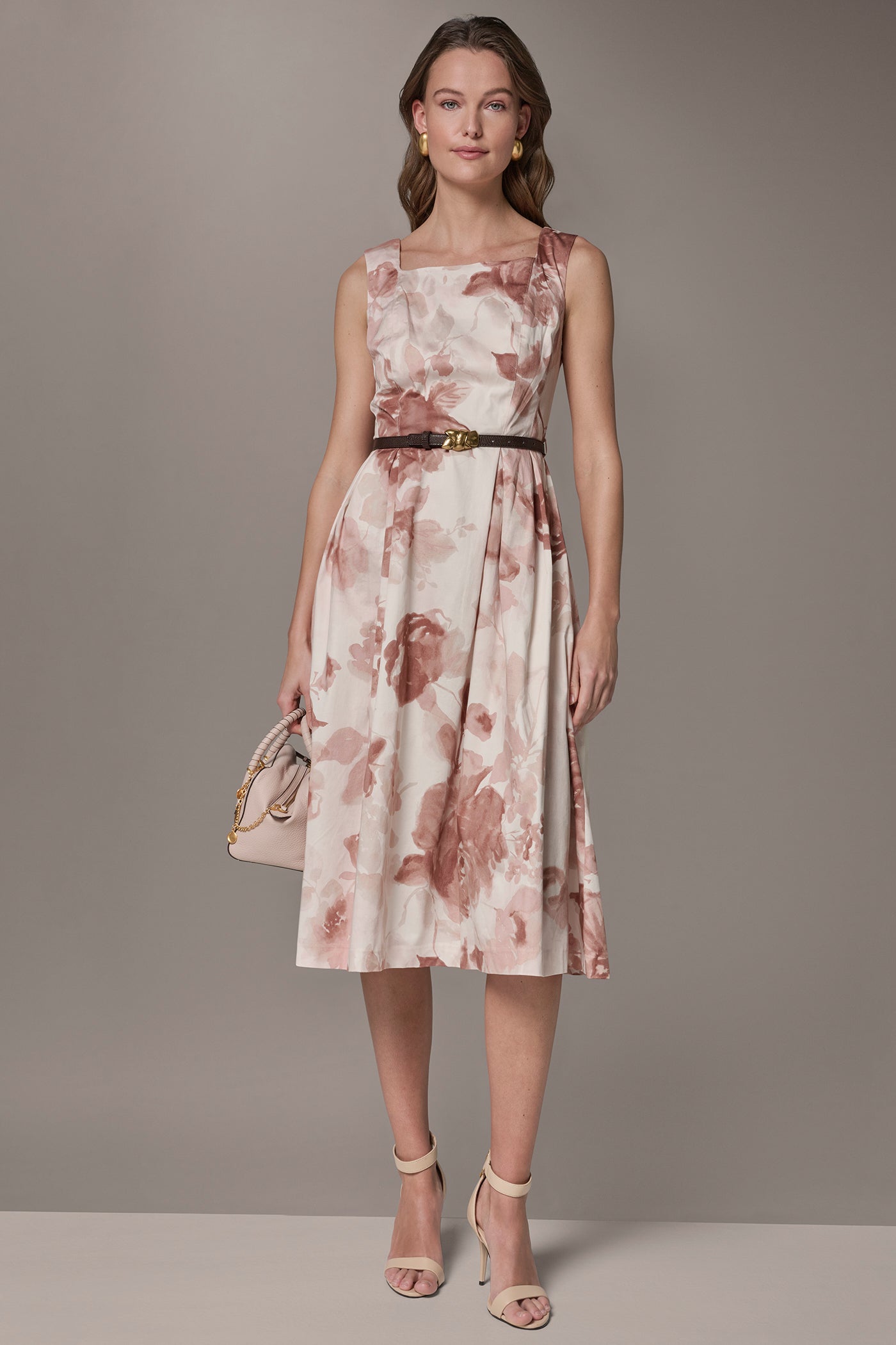 COTTON-SATEEN FLORAL MIDI A-LINE DRESS | View 1 | Dresses & Jumpsuits