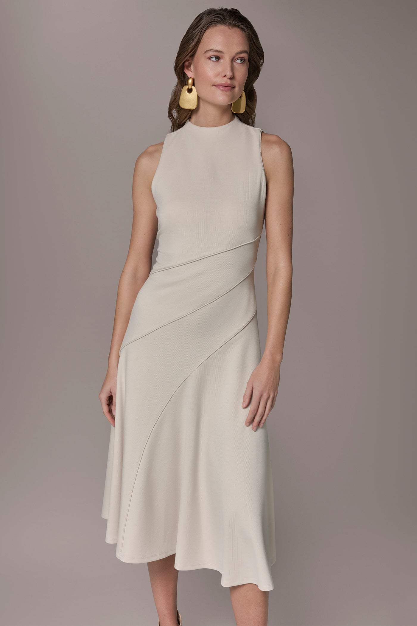 DIAGONAL RIB MIDI A-LINE DRESS VIEW 6 | New clothing