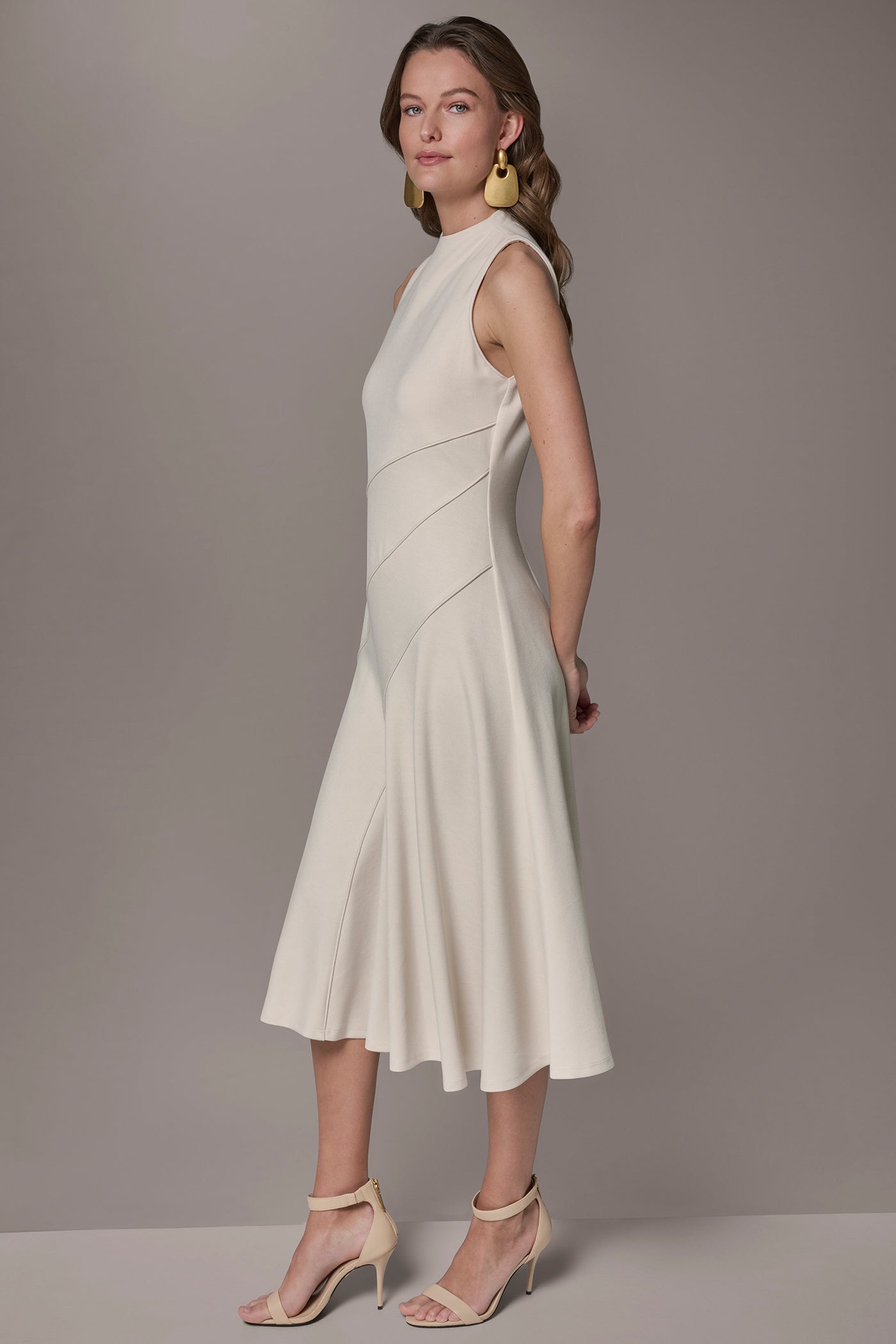 DIAGONAL RIB MIDI A-LINE DRESS VIEW 3 | New clothing