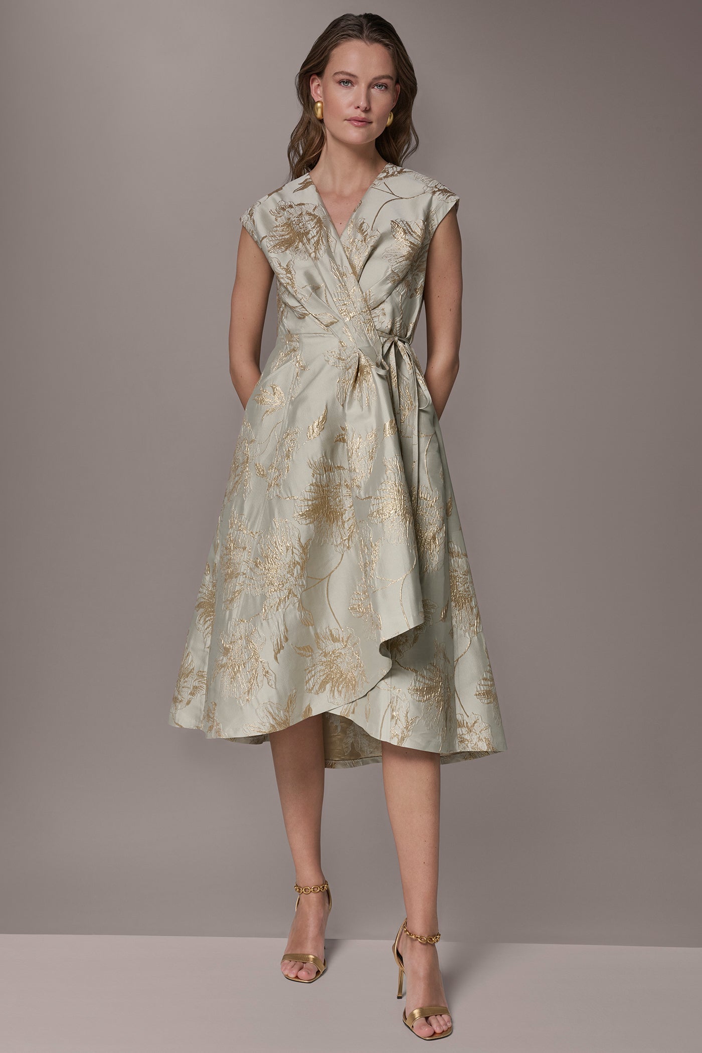 FLORAL-JACQUARD MIDI WRAP DRESS | View 1 | New Arrivals