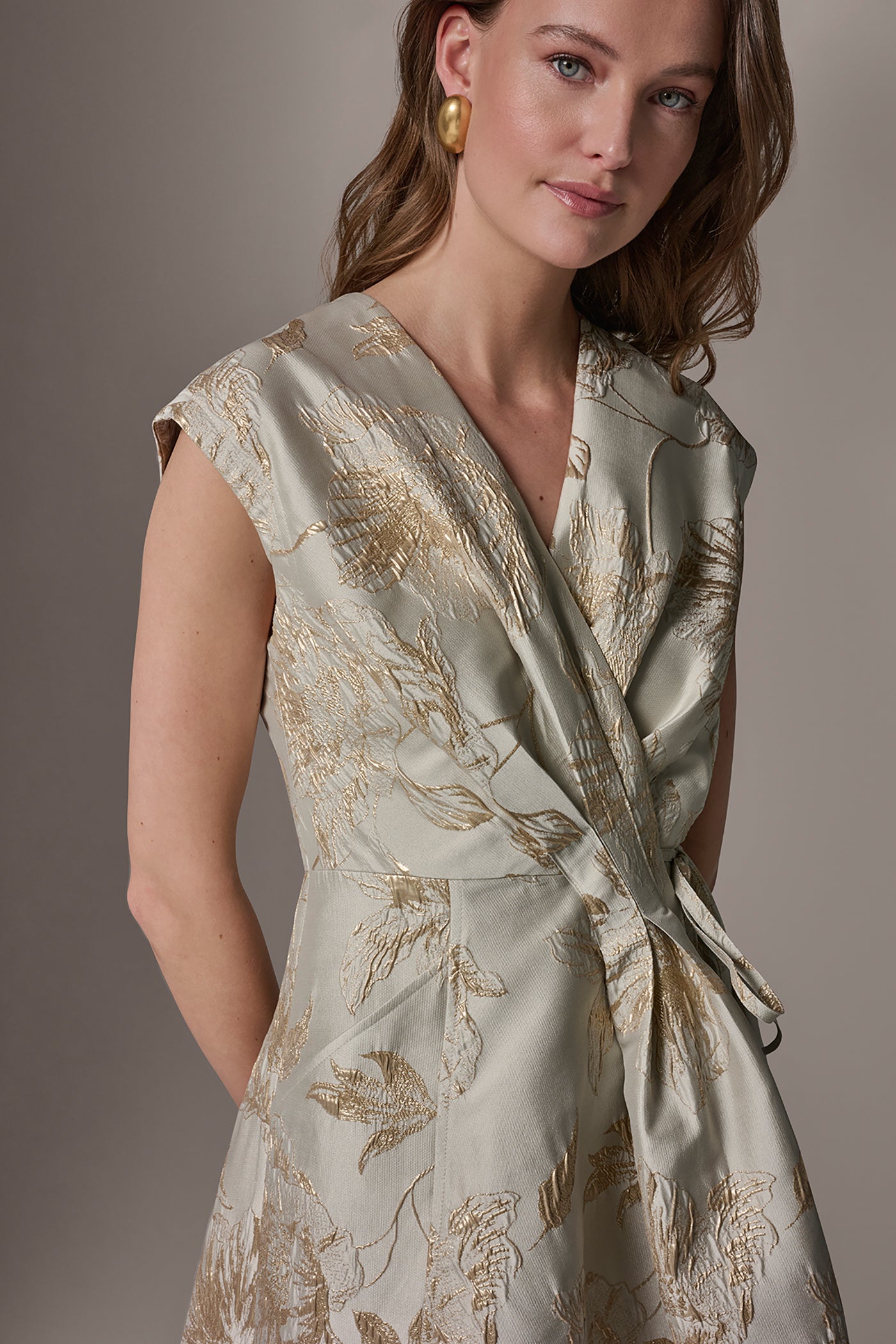 FLORAL-JACQUARD MIDI WRAP DRESS VIEW 4 | New Arrivals