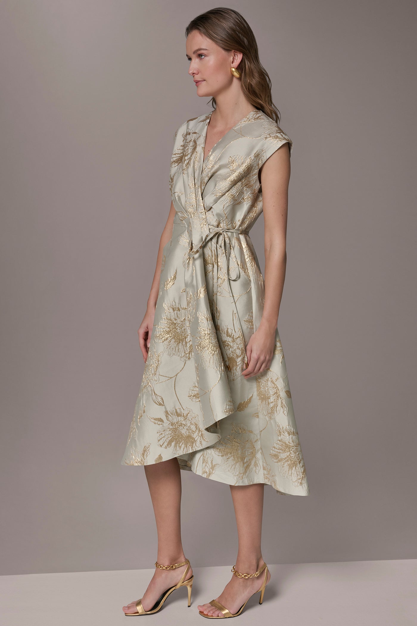Donna Karan Women's Floral-Jacquard Midi Wrap Dress in Turin/Tuscan Grey Donna Karan Women's Floral-Jacquard Midi Wrap Dress in Turin/Tuscan Grey