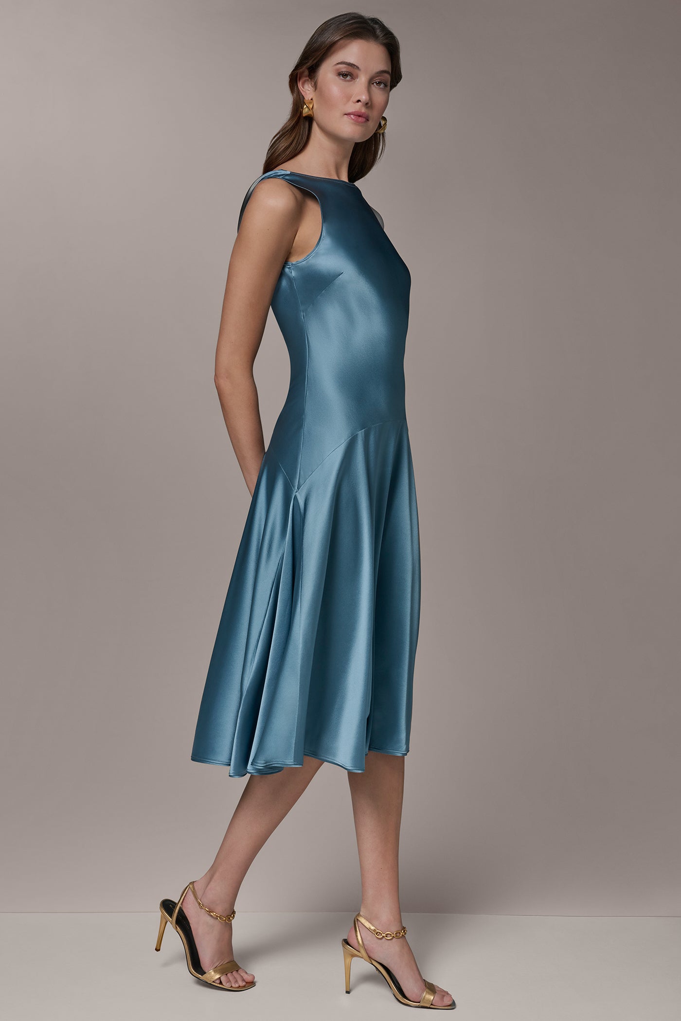 SILK-CHARMEUSE MIDI A-LINE DRESS VIEW 3 | New Arrivals