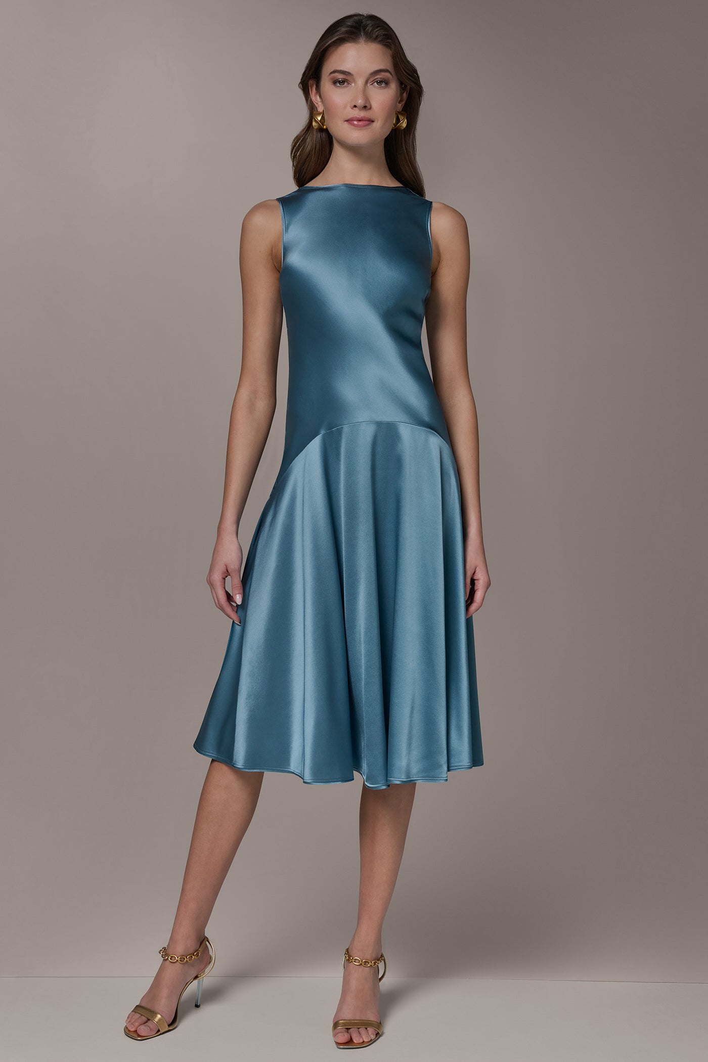 SILK-CHARMEUSE MIDI A-LINE DRESS | View 1 | New Arrivals