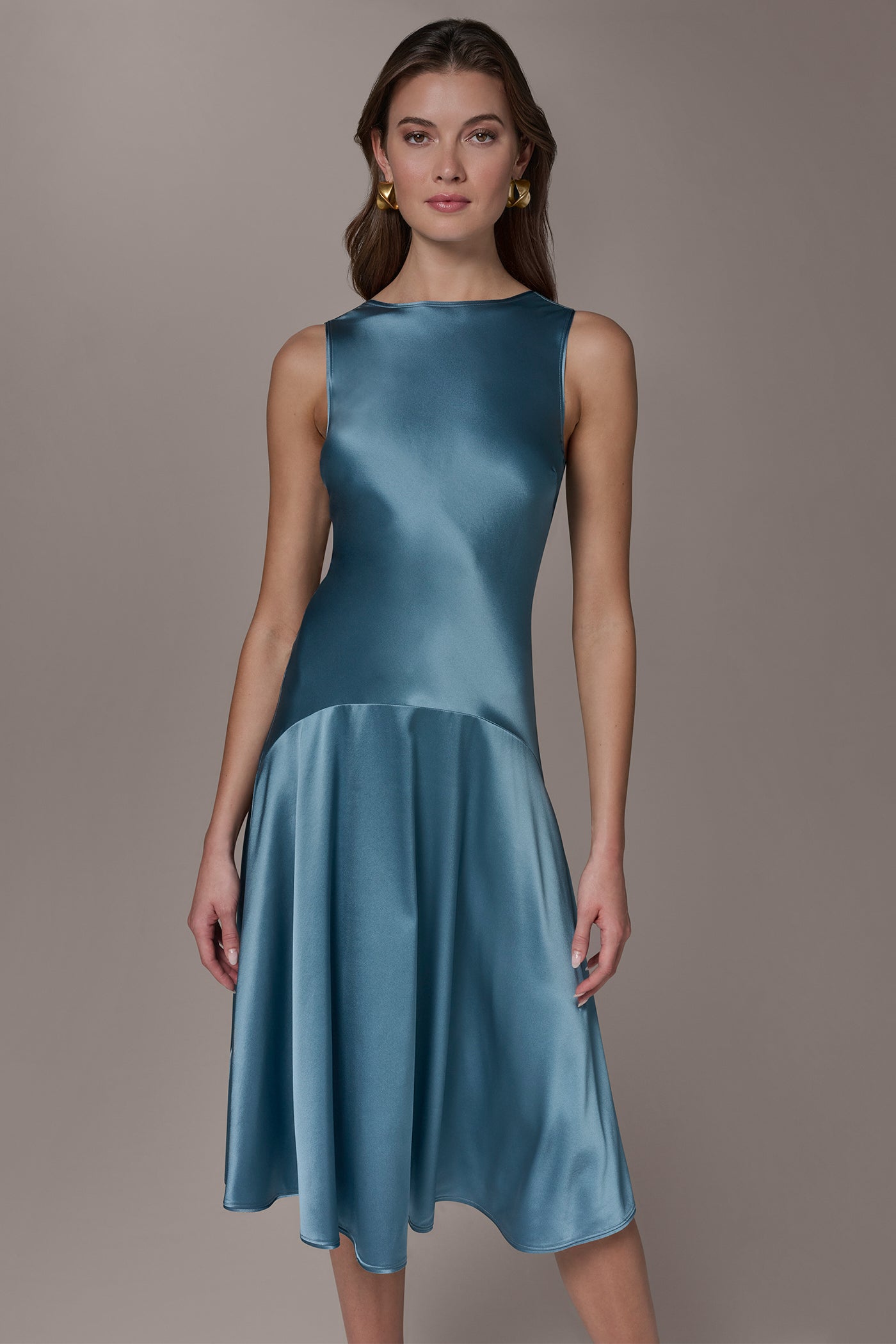 SILK-CHARMEUSE MIDI A-LINE DRESS VIEW 4 | New Arrivals