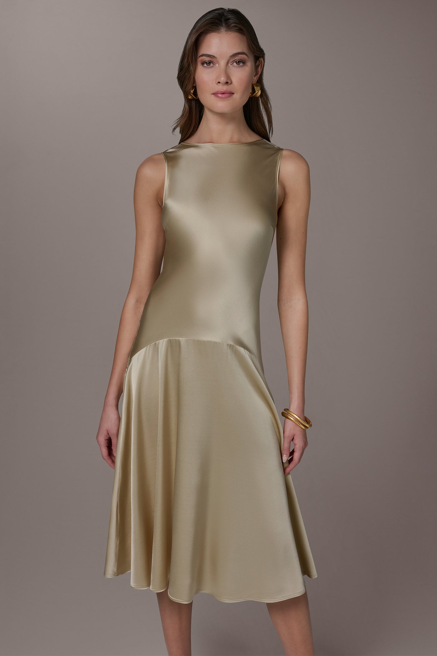 SILK-CHARMEUSE MIDI A-LINE DRESS VIEW 4 | Dresses & Jumpsuits