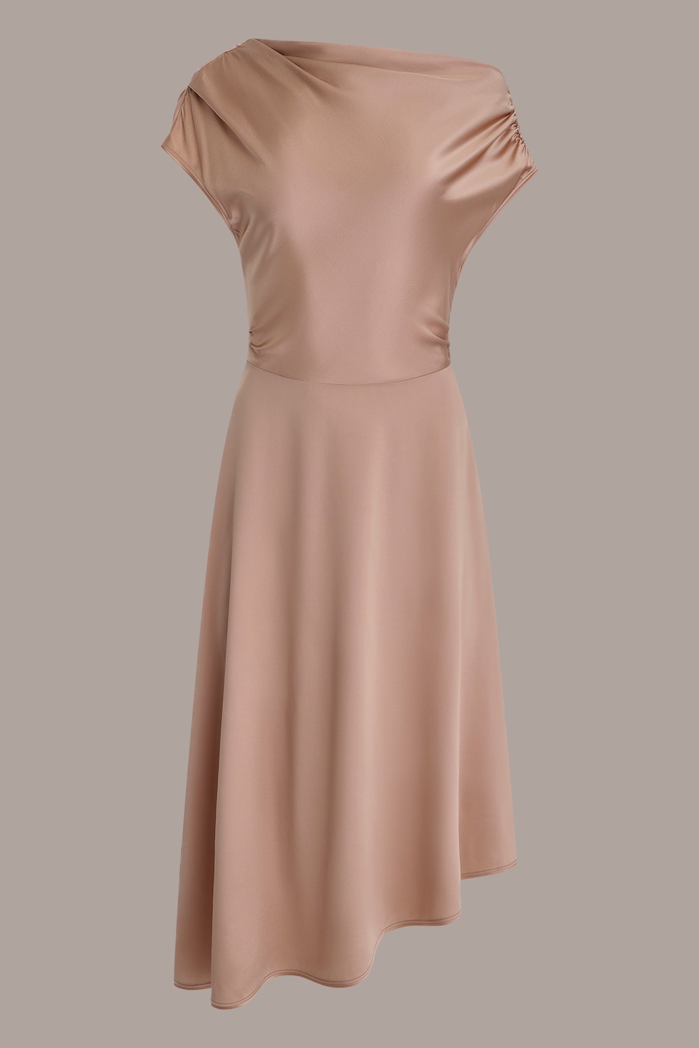 SILK-CHARMEUSE ONE-SHOULDER ASYMMETRIC MIDI A-LINE DRESS VIEW 7