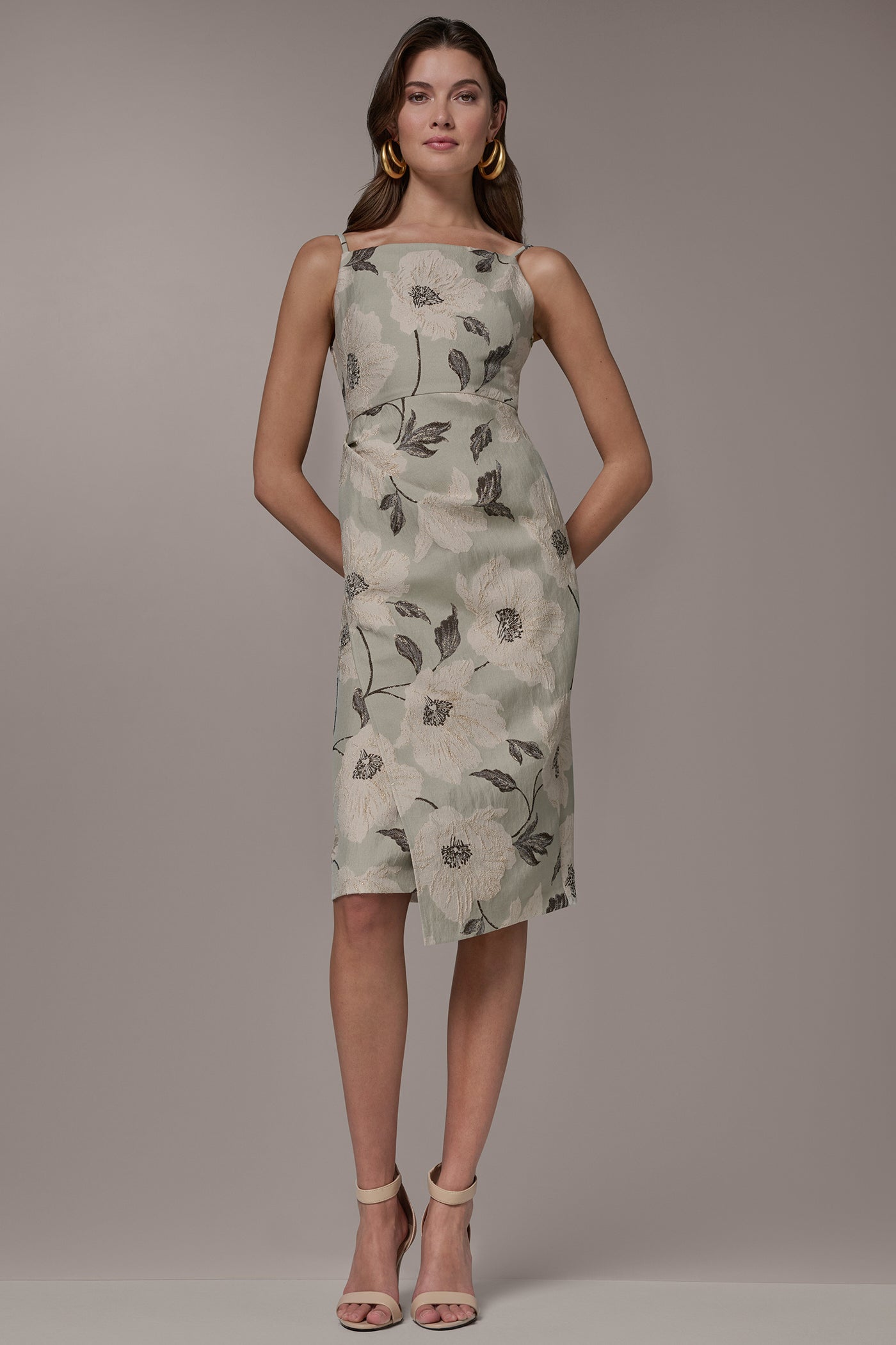 FLORAL-JACQUARD WRAP-EFFECT MIDI DRESS | View 1 | New Arrivals